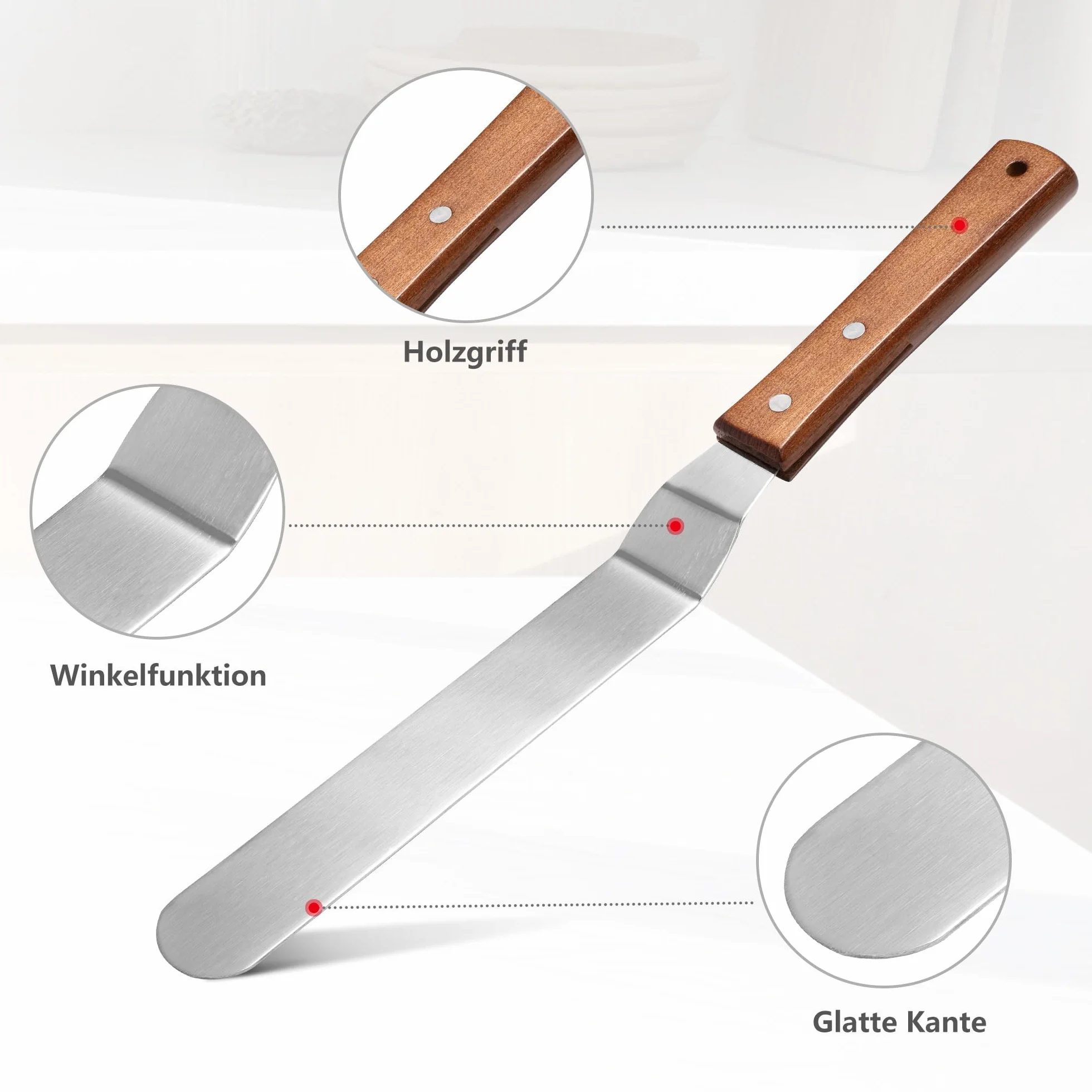 Elalove Set de 3 Spatules Professionnelles pour Plancha - Spatule Acier Inoxydable 26cm avec Grattoir, Argent