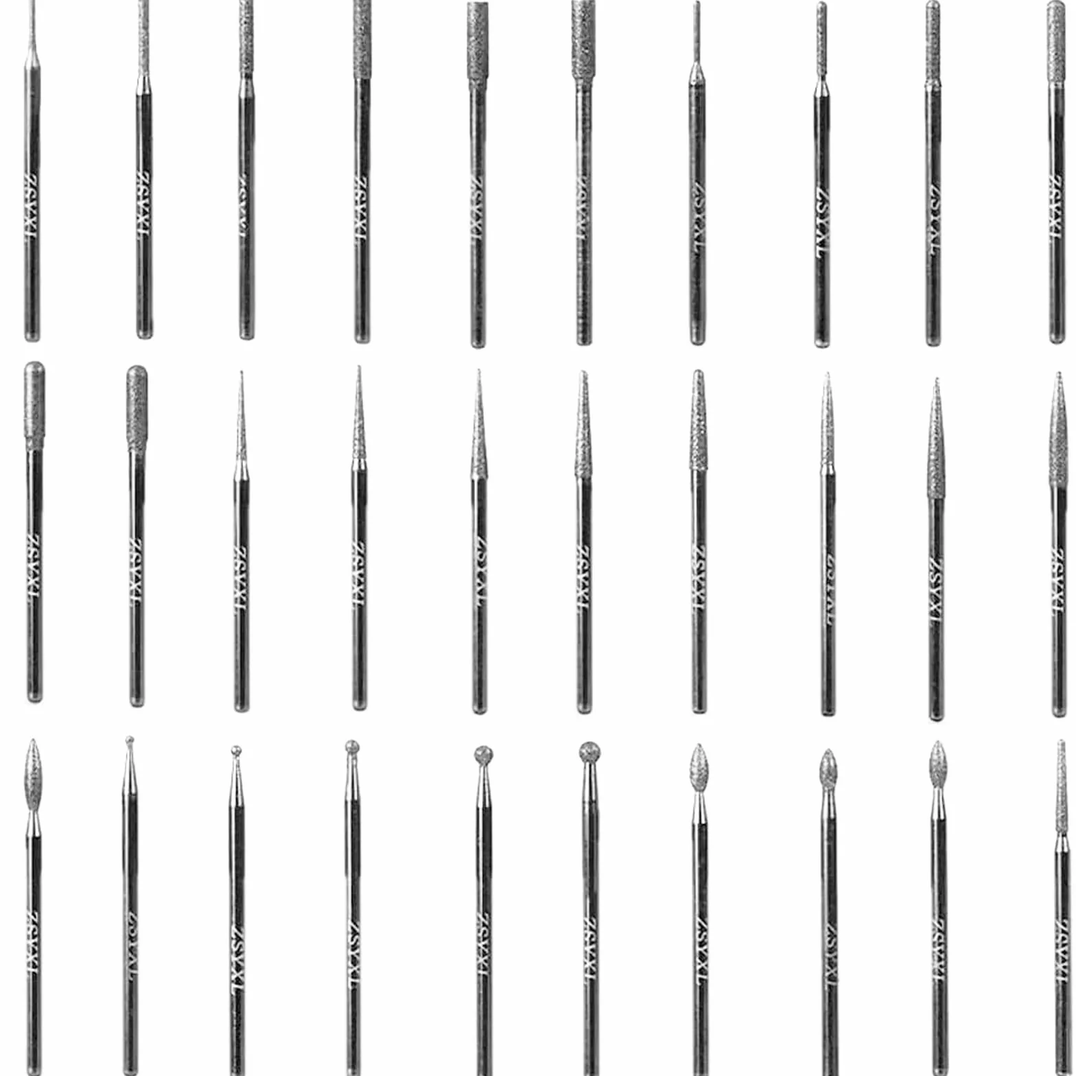 Treki 30PCS Fraises Diamant 2.35mm Tige Fraises Diamantées Titane Fraises à Limes Rotatives Accessoires Fraises Bavure à Limes pour Graver sur Céramique Pierre Verre Bijoux