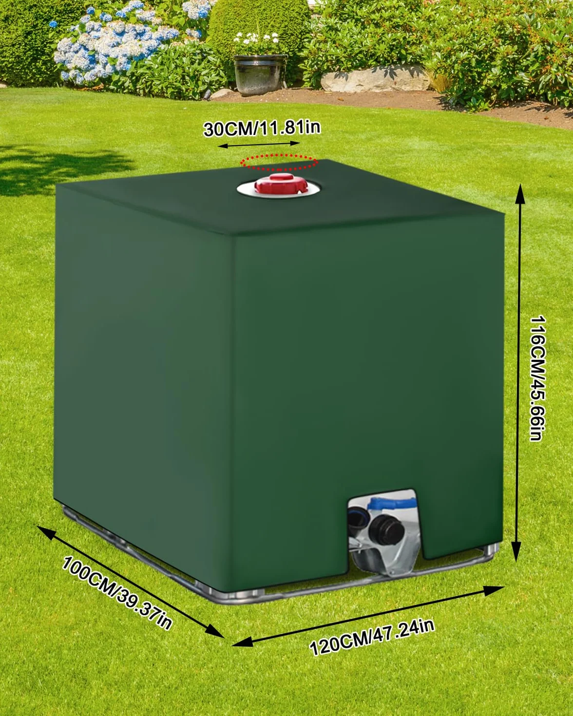 Bâche pour Cuve IBC 1000L, Housse de Protection Anti-UV, 116 x 100 x 120 cm Vert
