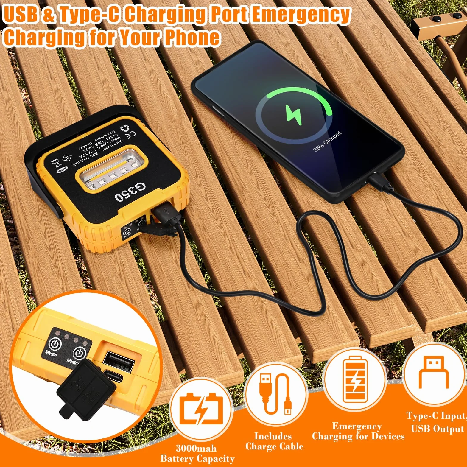 Lampes de barbecue LED 1000 lumens rechargeables magnétiques étanches IPX4 réglables 360° Lot de 2