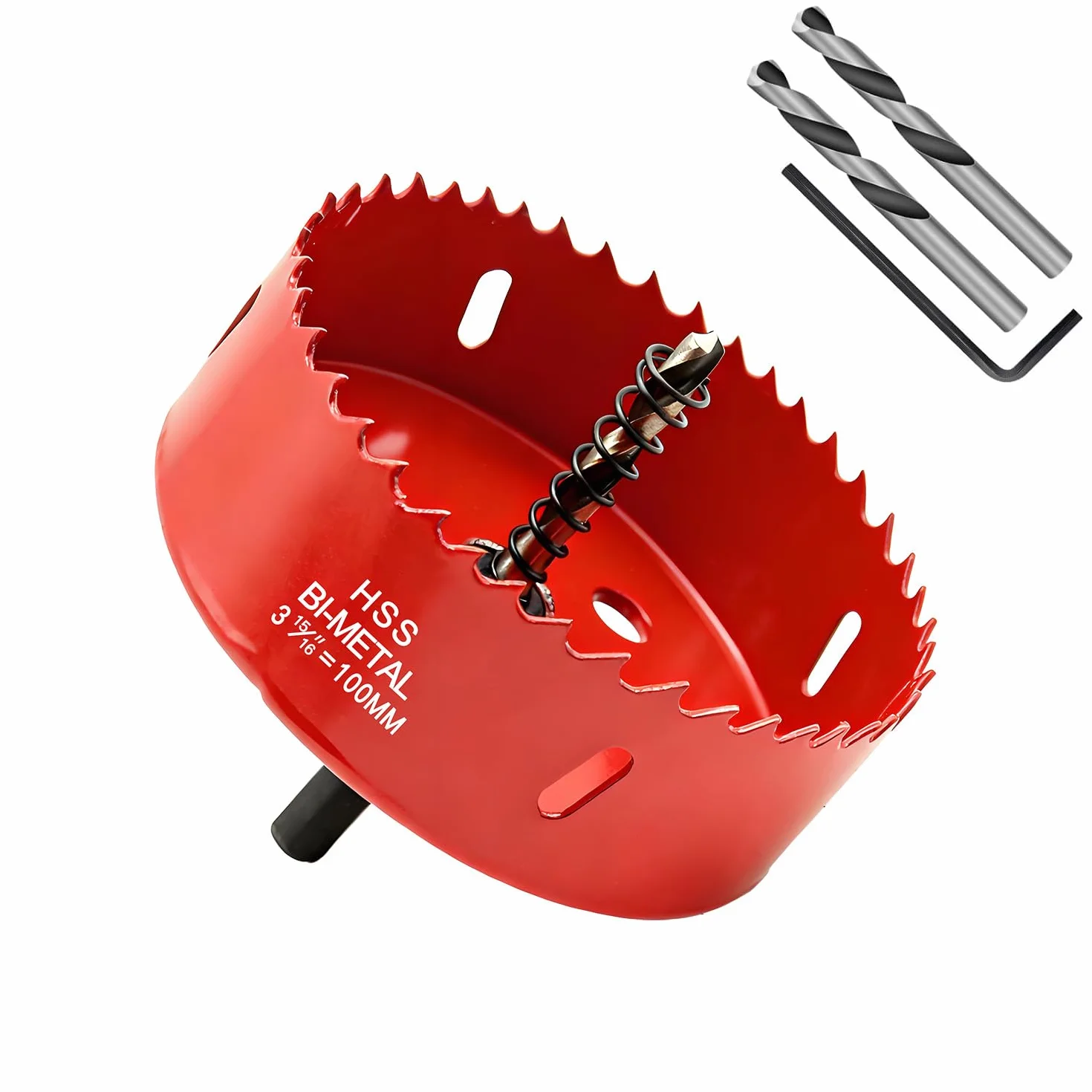 Scie Cloche 100mm,HSS M42 Bi-Métal Scies-cloches Bois,avec adaptateur de tige triangulaire et foret de centrage,Idéal pour boîte de mur creux,Cloison Sèche, Plastique,Plaque de Plâtre