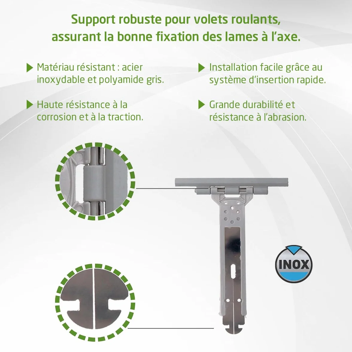 Amig - Lot de 4 sangles de volet roulant - Acier inoxydable et polyamide gris - 150 mm - Attache volet résistant à la corrosion - Améliore la stabilité et durabilité des volets - Installation facile