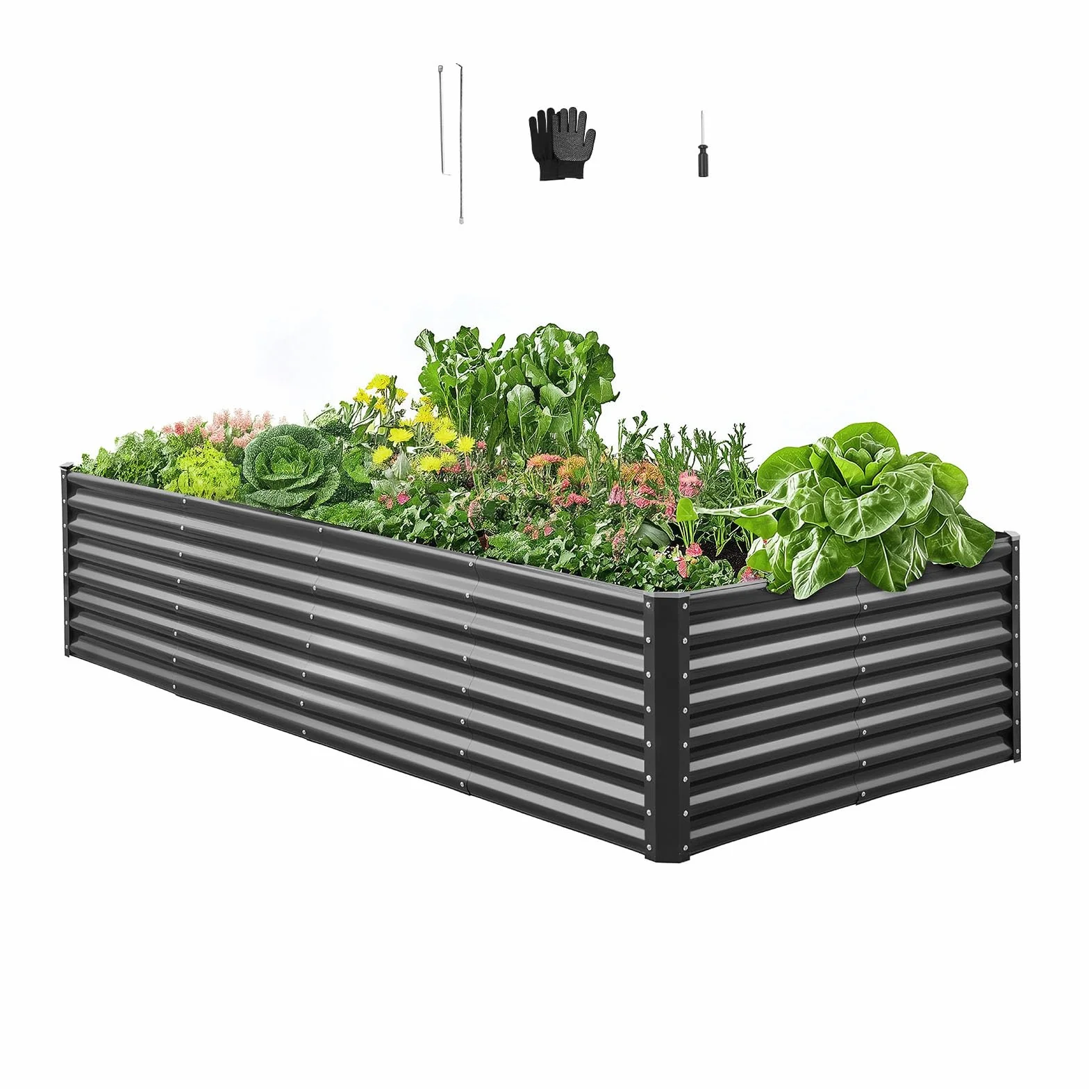 VEVOR Potager Surélevé Métal 240x120x60 cm Galvanisé Gris Foncé