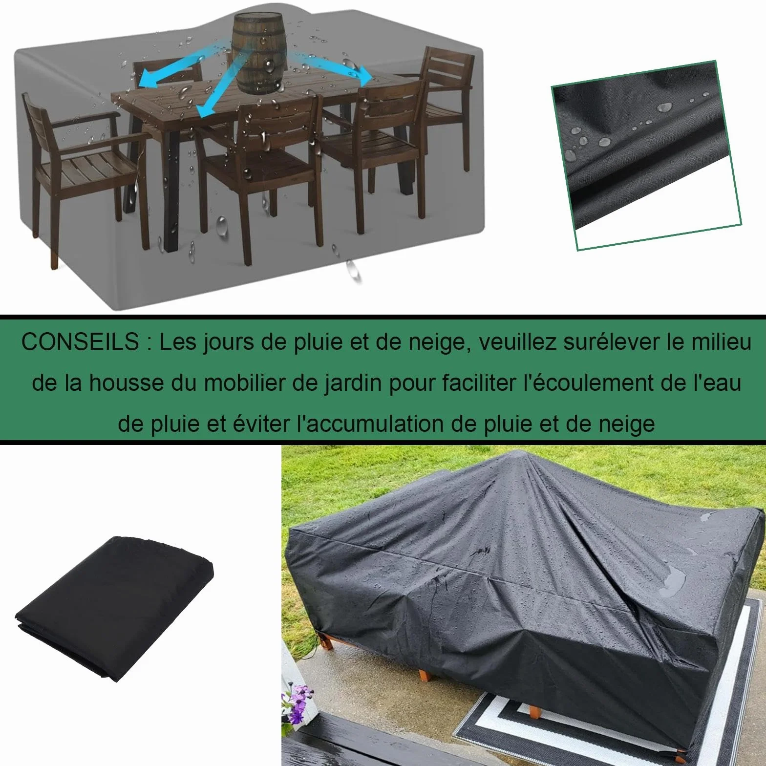 Housse Protection Salon de Jardin 135x90x75cm Noir Bache Exterieur Table avec Boucle Verrouillage