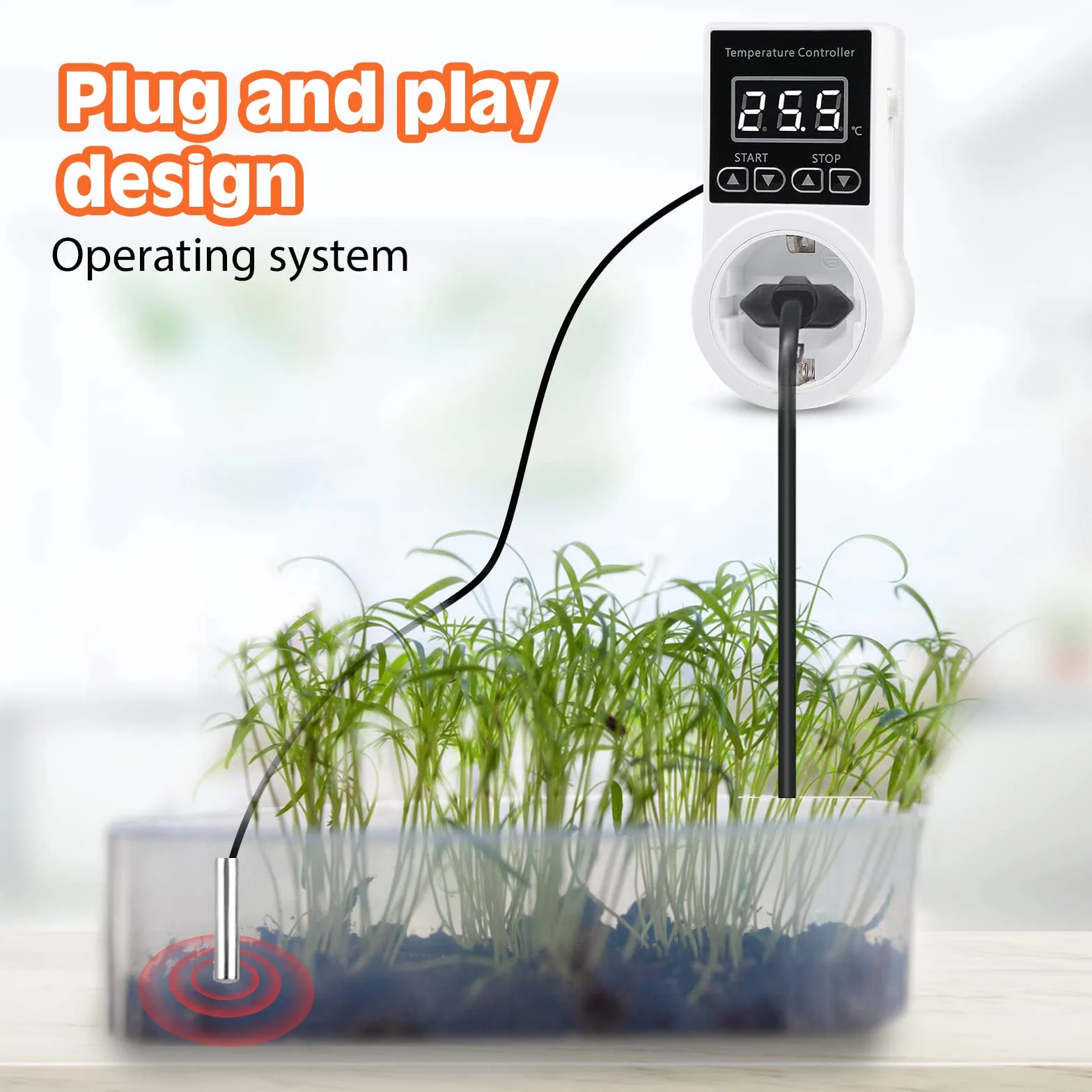 Vaileal Thermostatique Numérique avec Capteur, Interrupteur de Température Étanche, Thermostat Intelligent pour Serre
