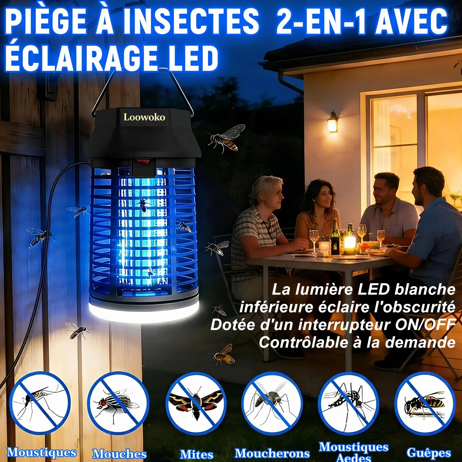 Lampe Anti Moustique 4200V Tue Mouche Électrique IPX4 UV Extérieur Intérieur Maison Jardin