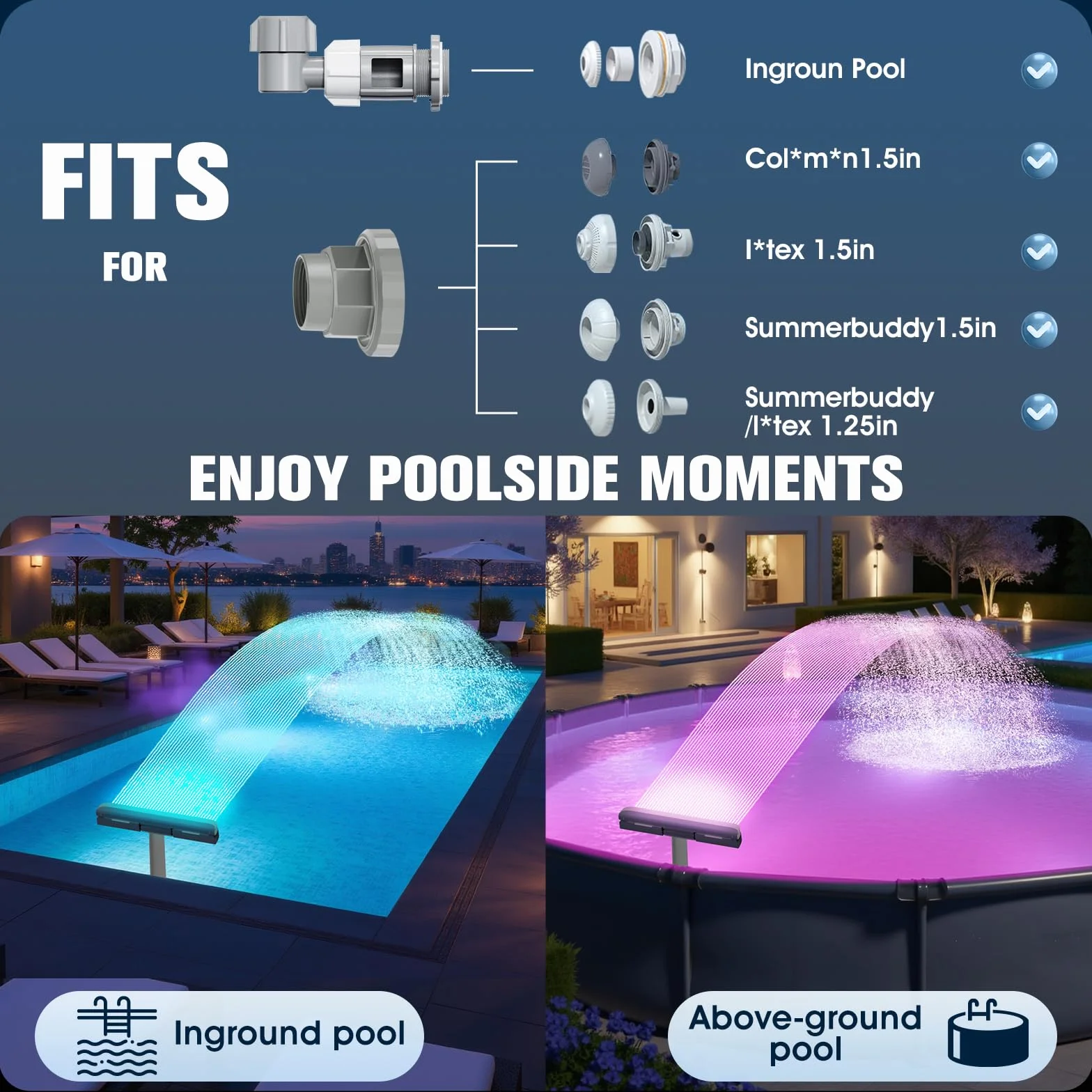 KingSom Fontaine Piscine Cascade Rechargeable avec Télécommande, Accessoires Piscine Hors Sol Creusées Réglable Violet