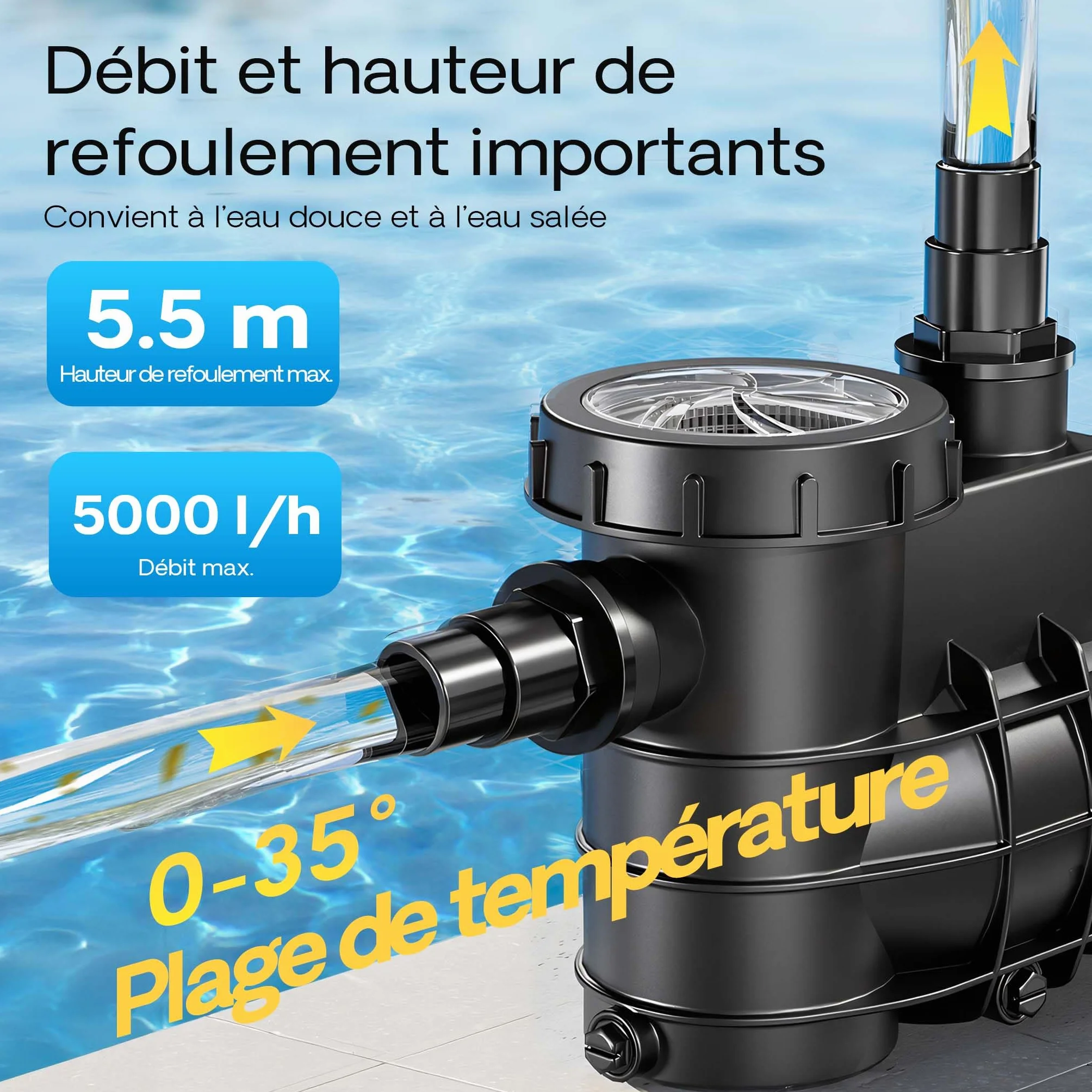SunSun Pompe piscine 220 W 5000 l/h Hauteur refoulement 5,5 m Filtration Circulation