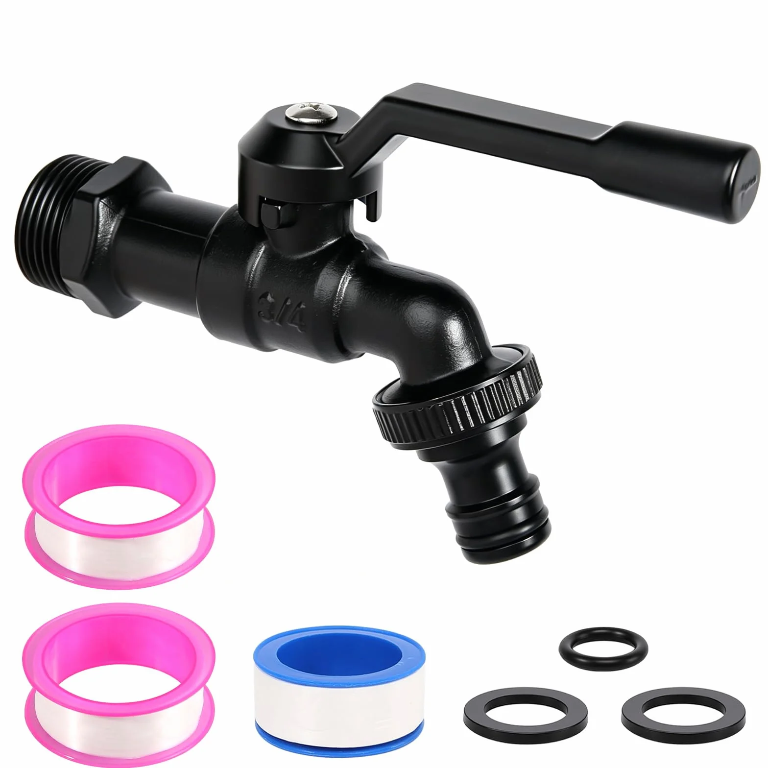 Robinet de Jardin 3/4" en Laiton Antigel Noir avec Adaptateur