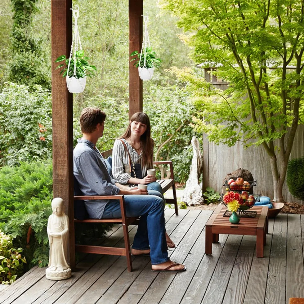 Macramé Support Pots pour Fleur, Suspension Plante Macramé, Panier en Corde de Coton pour Intérieur Extérieur
