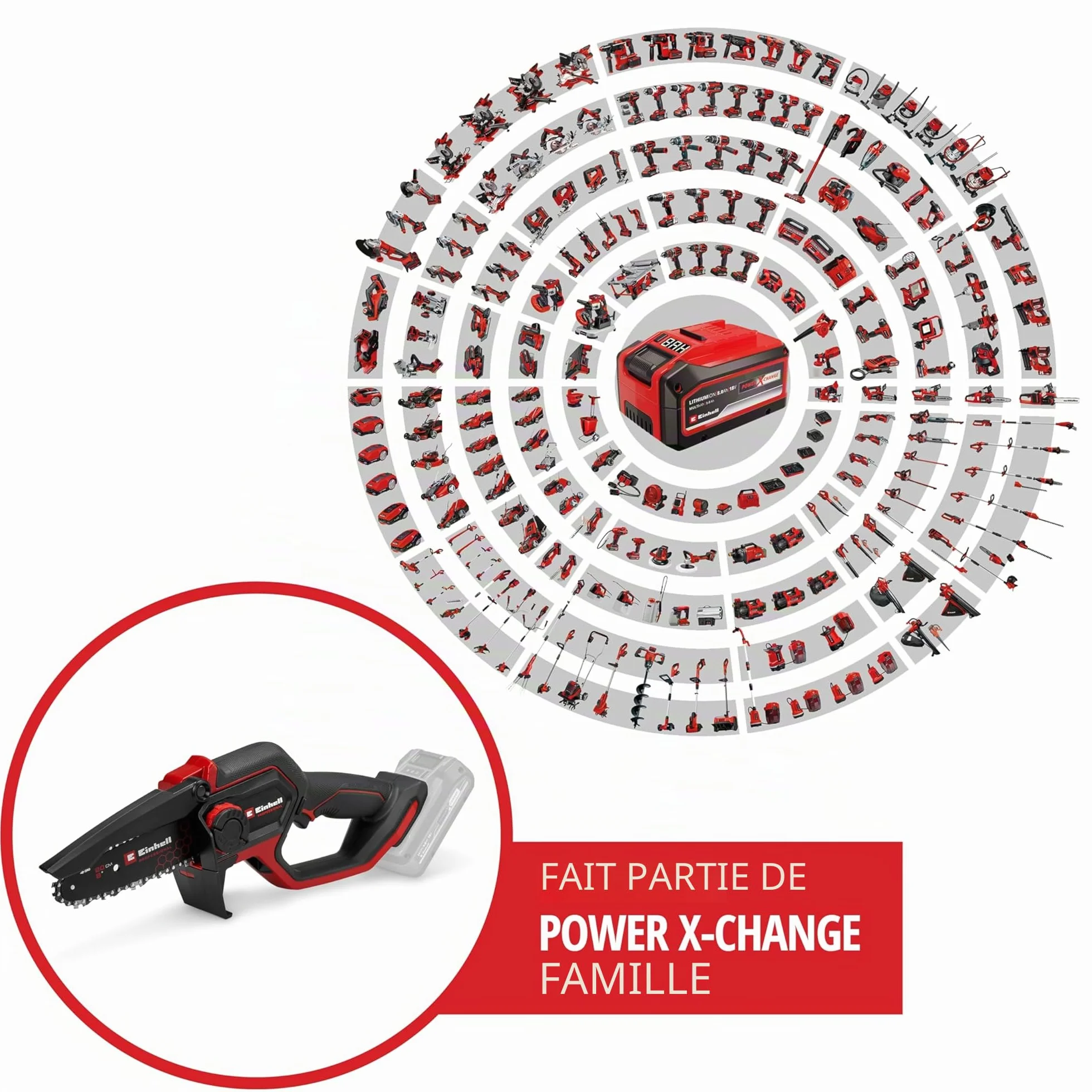 Einhell Professional Élagueuse sans fil GP-PS 18/20 Li BL-Solo Power X-Change (18 V, longueur de coupe 15 cm, moteur sans charbon, vitesse de chaîne 8 m/s, lubrification automatique, sans batterie)