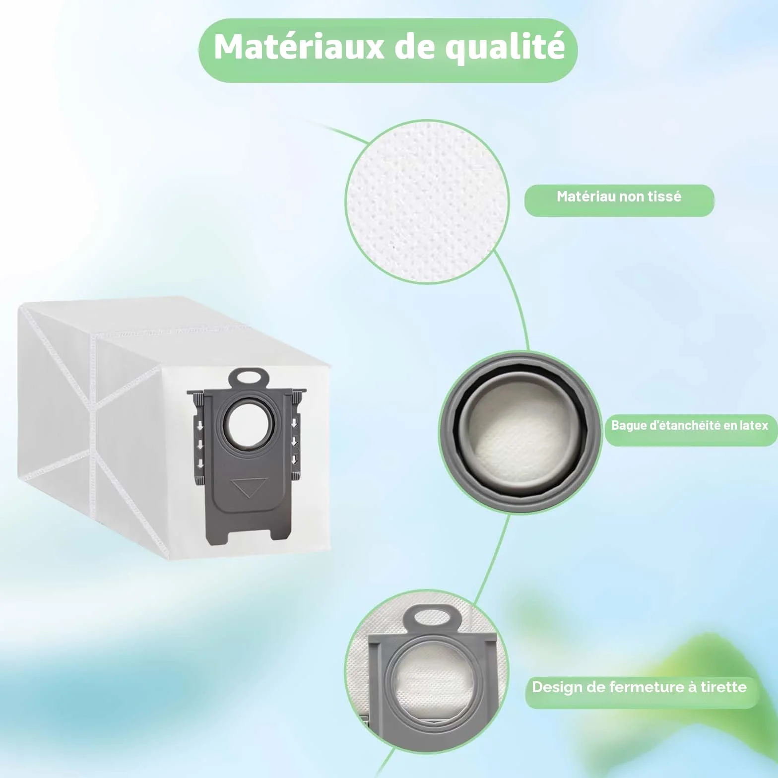 WAIKAS 6 Pièces Qrevo Sac à Poussière pour Roborock QV 35A/35S, Saros 10/10R/20/Z70, Qrevo S5V, Qrevo Edge S5A, Qrevo Curv S5X/Curv 2 Pro, S8 Max Ultra, Qrevo S/L/C/Pro/Plus/Slim/MaxV Aspirateur Robot