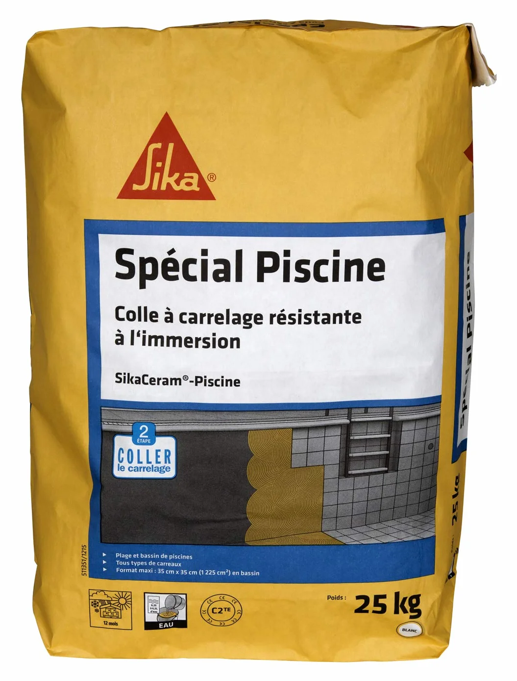 SIKA - Colle à carrelage extérieur spéciale piscine (classe C2-ET) - SikaCeram Piscine Blanc - Résistante à l'immersion - Facilité de pose murale - 25kg