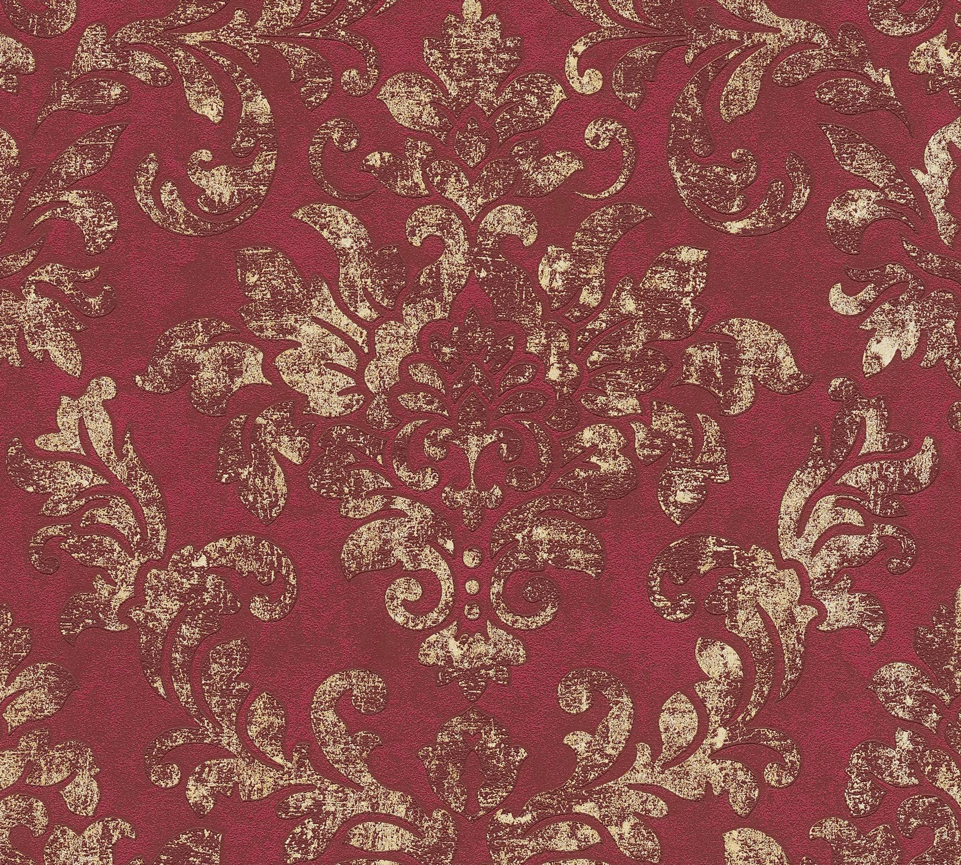 A.S. Création papier peint intissé Neue Bude 2.0 Edition 2 Used Glam papier peint baroque 10,05 m x 0,53 m rouge métallisé 374131 37413-1