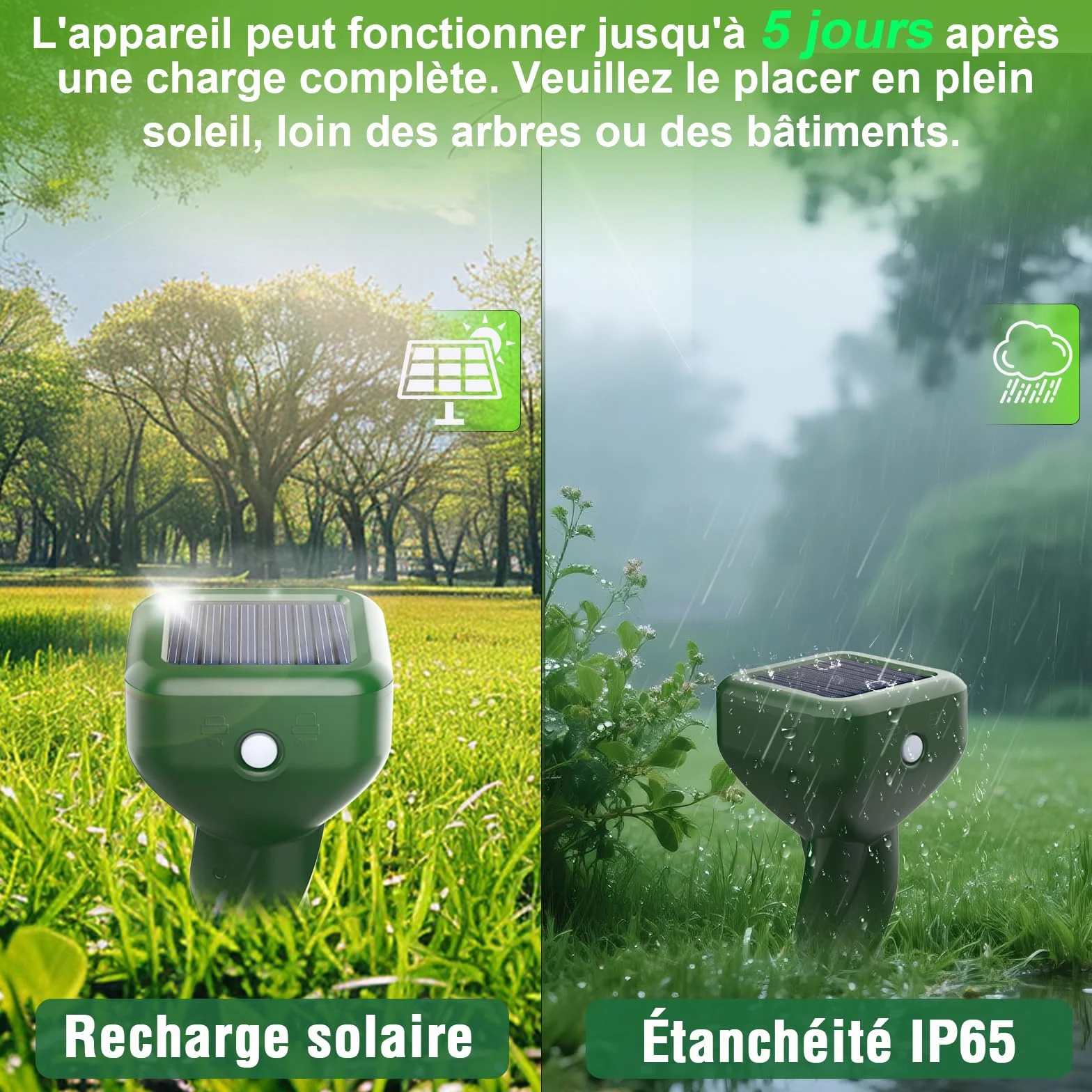 Lot de 2 Répulsif Taupe Vibration et Ultrasons Anti Taupe Solaire pour Jardin