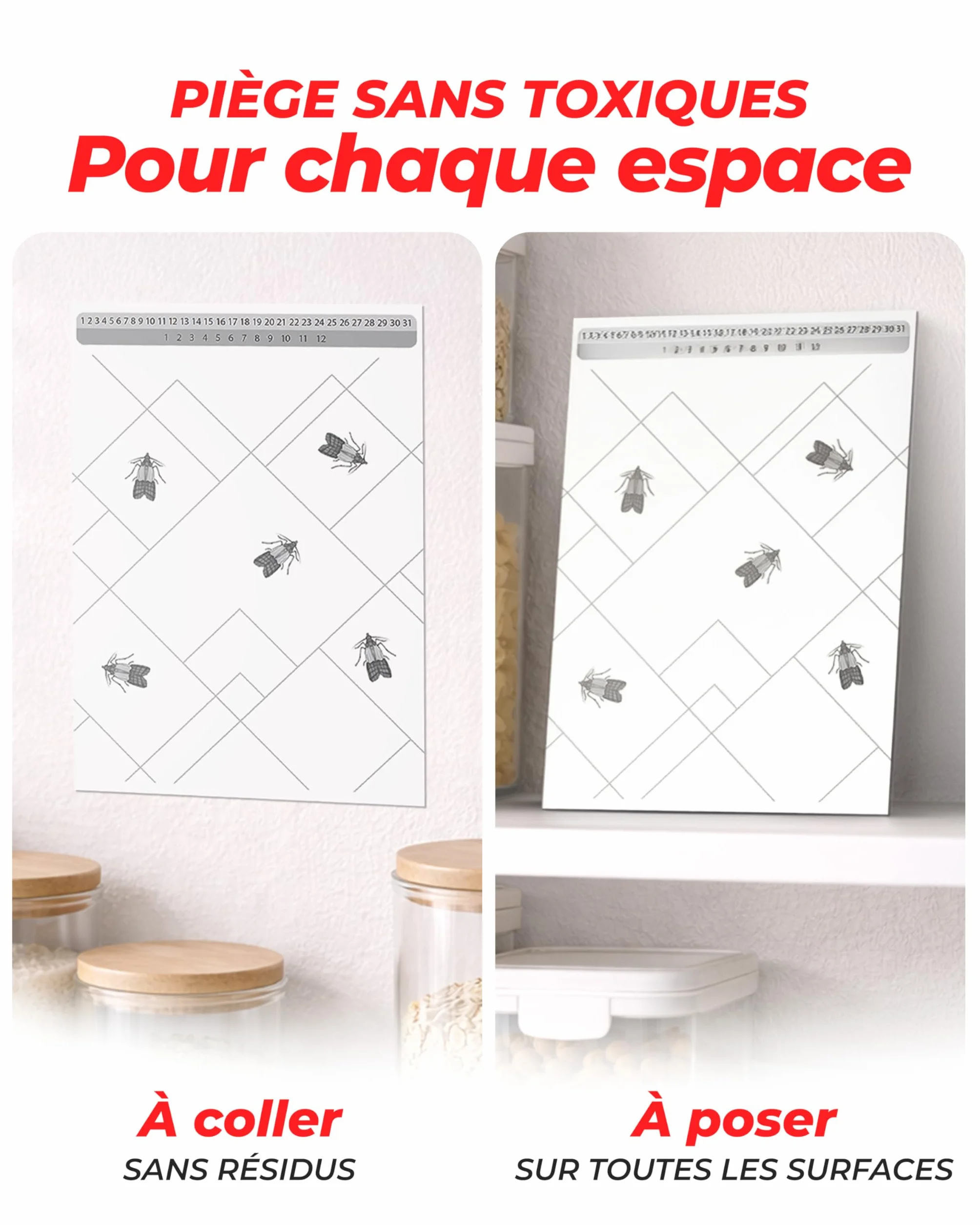 PIC Pièges à Mites Alimentaires 6 Pièges Anti Mites avec Phéromones pour Cuisine Placard Garde-Manger Protection 8 Semaines