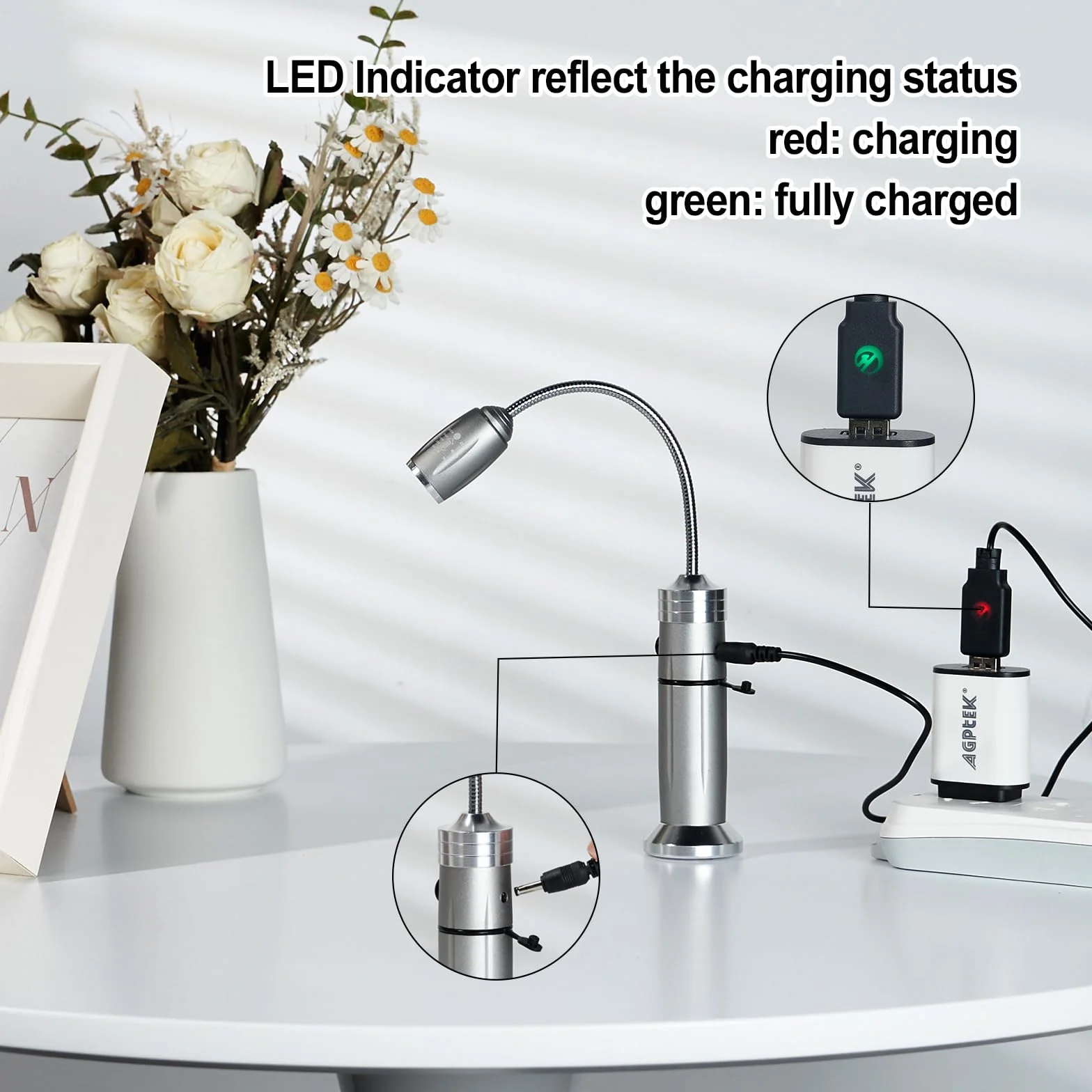 Lampe de barbecue LED rechargeable ultra lumineuse, col de cygne flexible, base magnétique
