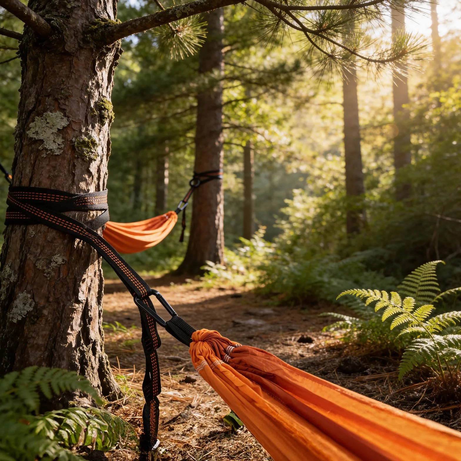 Sangle Hamac Lot de 2, 2m x 2,5 cm Polyester, 5+1 Boucles, 2 Mousquetons, Capacité 300 kg, pour Balançoire Arbre Camping