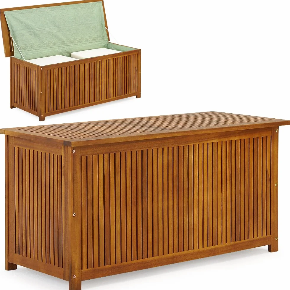 Casaria Coffre de Jardin 205 L Bois d'Acacia Rangement Extérieur Bâche Intérieure Couvercle Renforcé Charge 160 kg