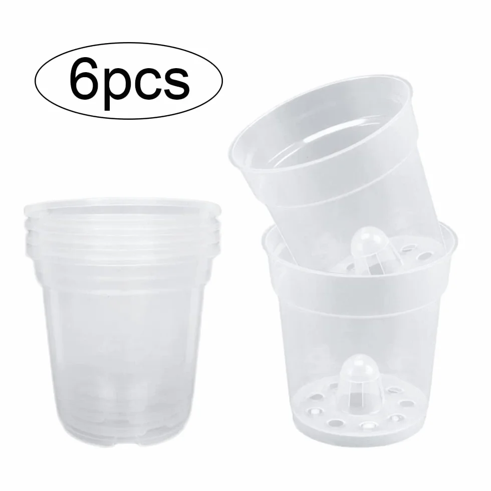 Pot Transparent Orchidée 6 Pièces Pot de Fleur Plastique avec Trous de Drainage