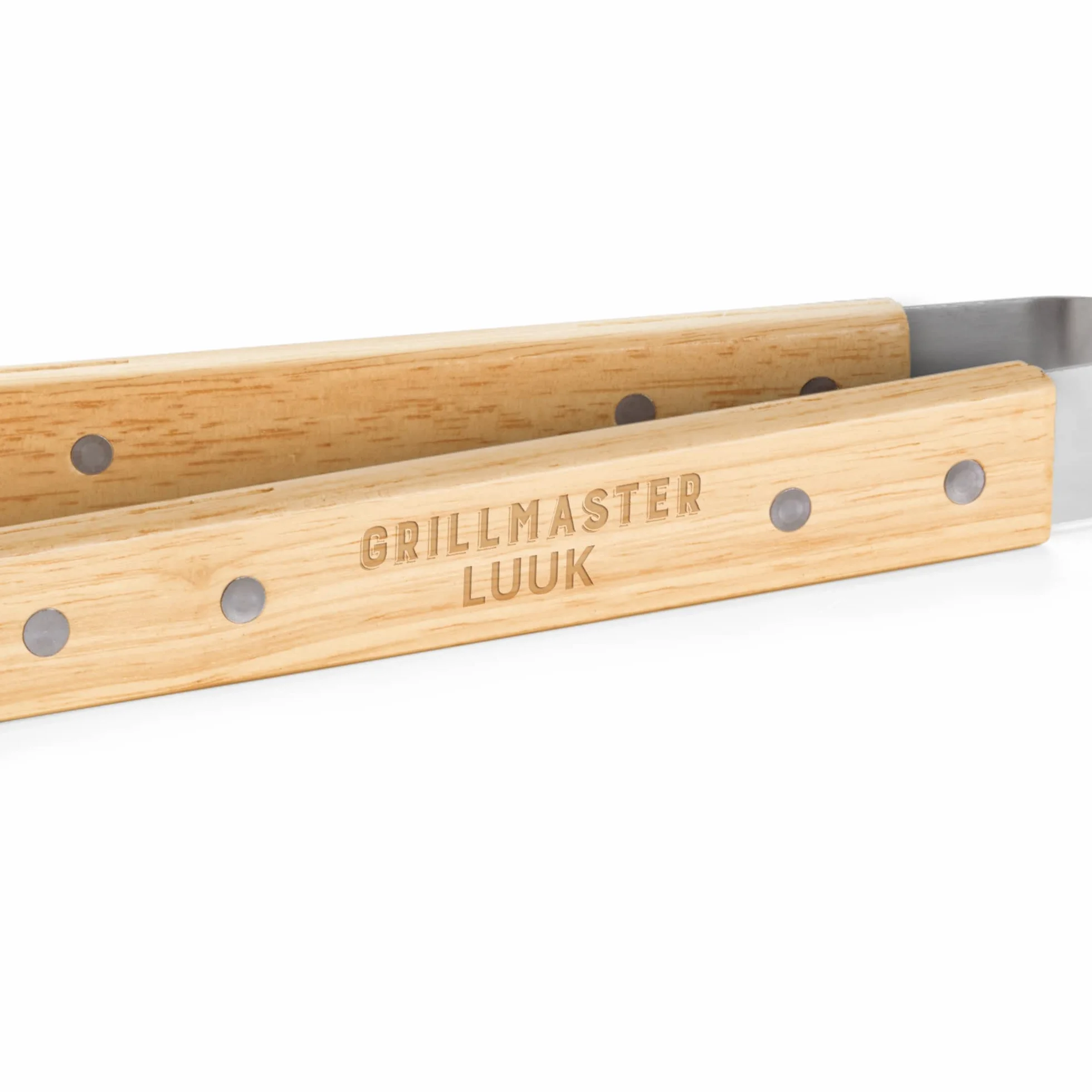 Pince à Barbecue personnalisée en Acier Inoxydable avec Manche en Bois Gravé