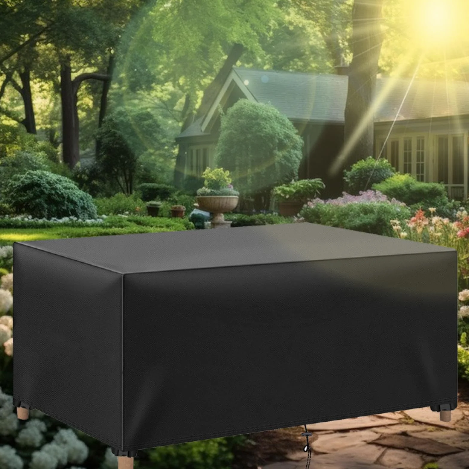 Housse Canapé Jardin Imperméable Tissu Oxford 130x80x75cm 420D Anti-UV Résistant Pluie Vent Protection Extérieur Rotin Noir