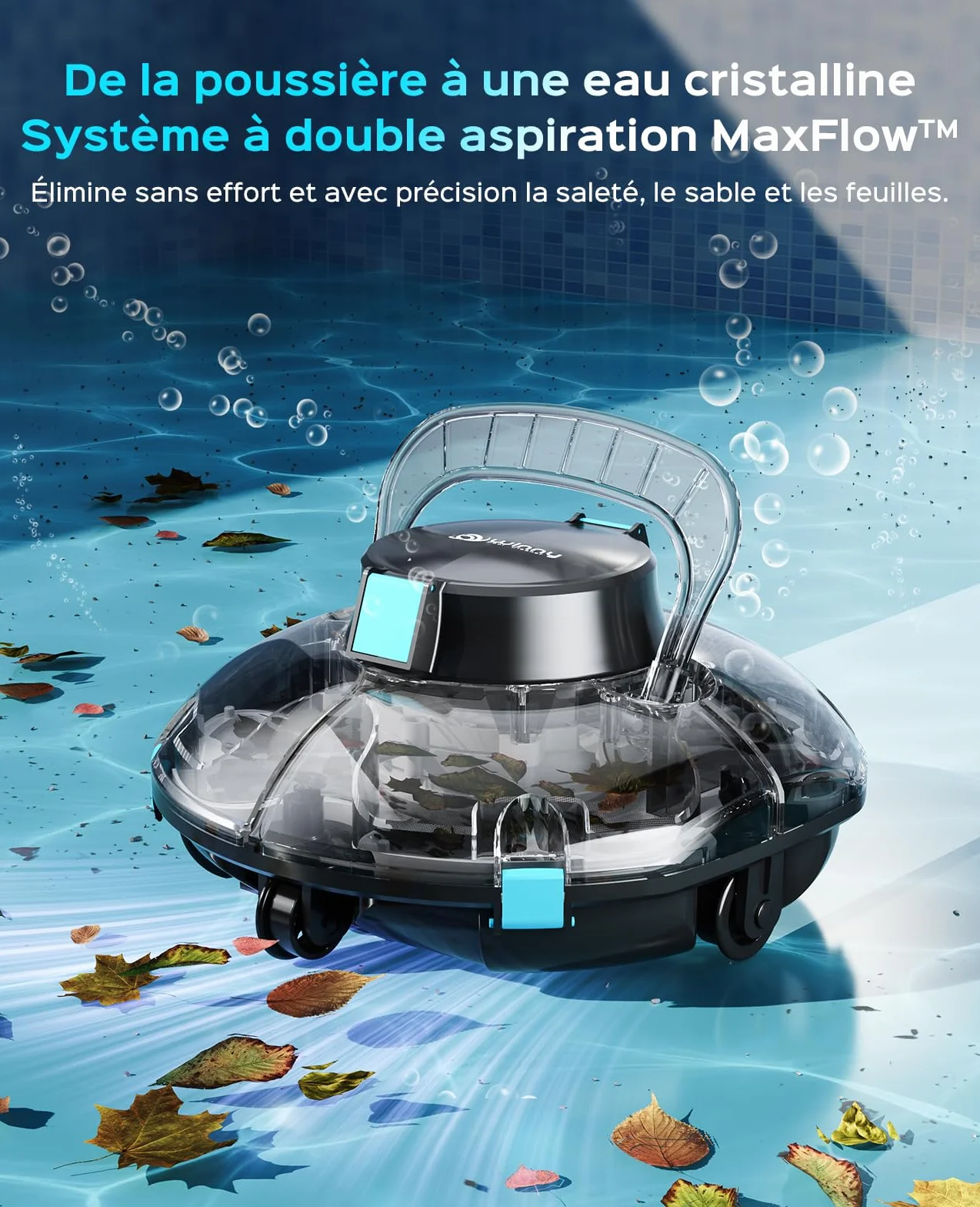 Winny 200P Robot Piscine sans Fil, Aspirateur Piscine Autonomie 80 Min, Double Filtration, Stationnement Automatique