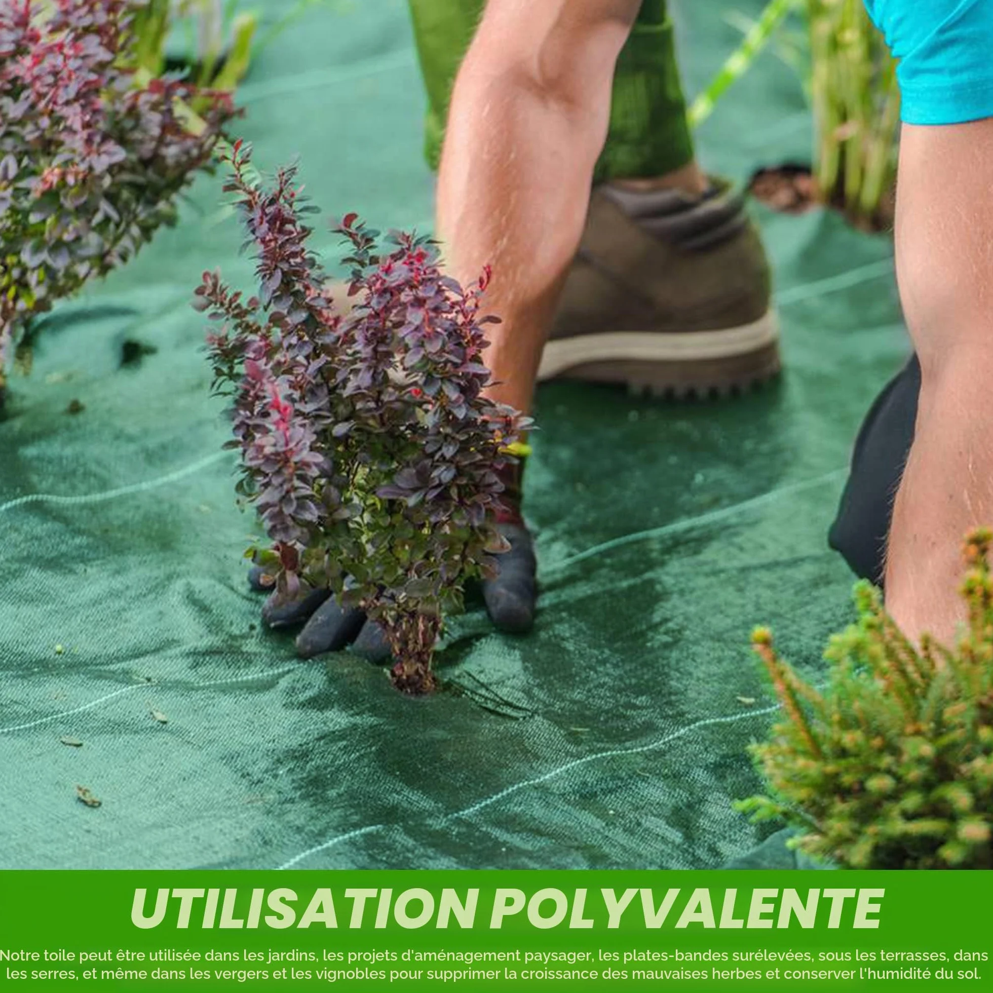 Toile de Paillage 125gsm 2m x 10m Jardin Anti-Mauvaises Herbes Anti UV Verte