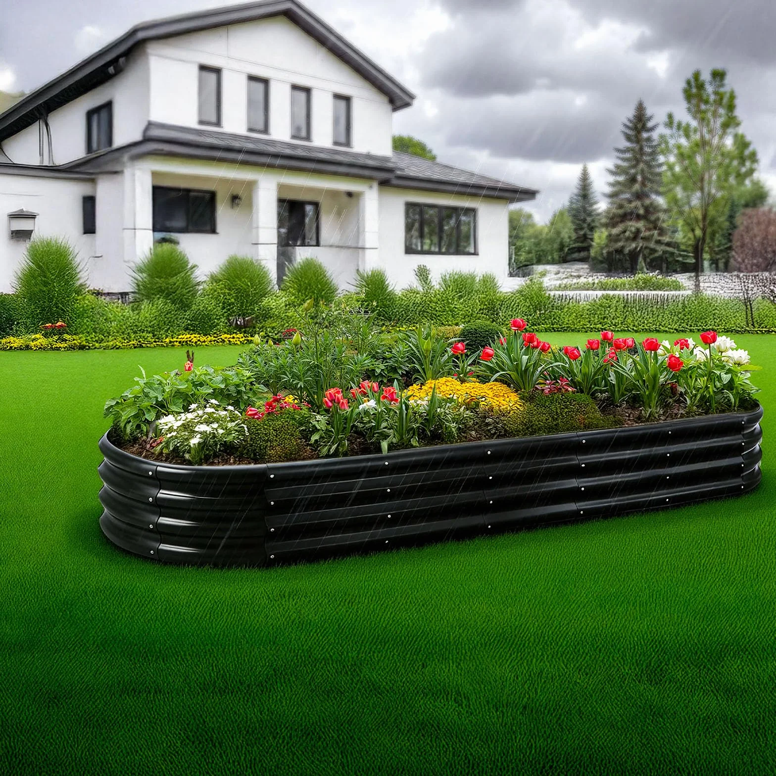 VEVOR Potager Surélevé Métal 240x60x29 cm Carré Galvanisé Gris Foncé