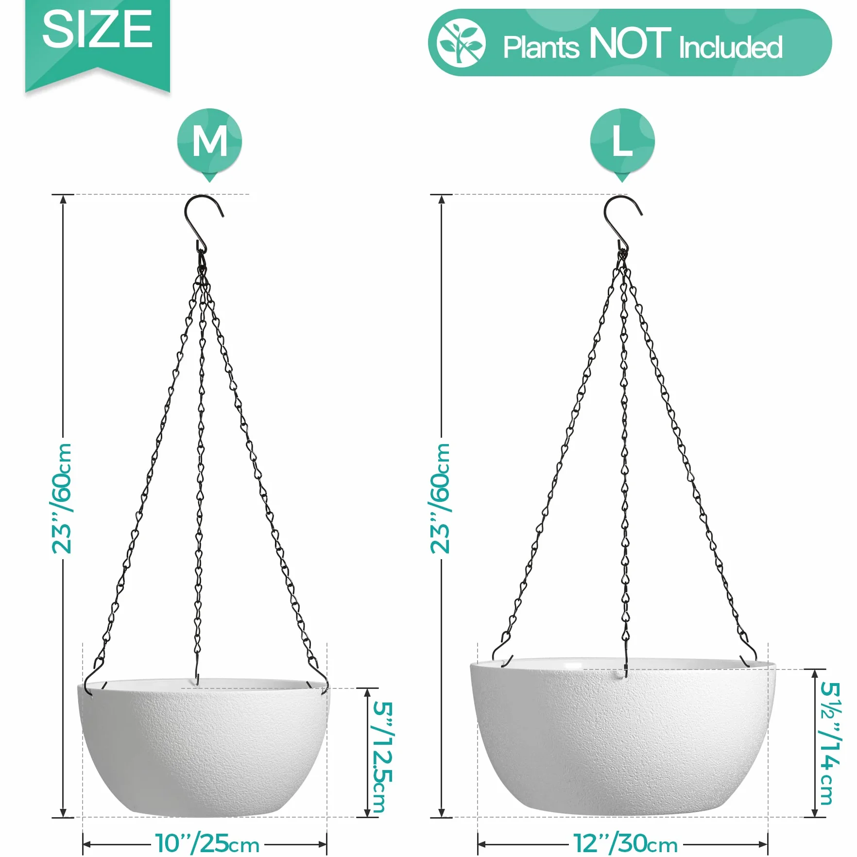 Pots Fleurs Suspendus 25 cm Lot de 2 Blancs avec Chaîne Amovible