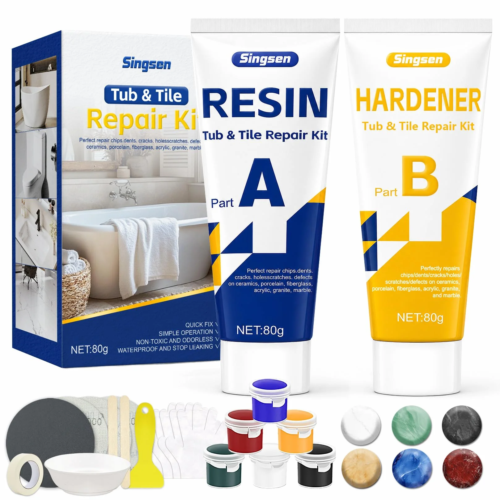 Kit Reparation Carrelage, Comble Fissures, Trous, Rayures Et Éclats Dans Les Salles De Bains Et Les Cuisines. Convient Au Marbre, À La Et Aux Surfaces Dures. Disponible En Plusieurs Couleurs.