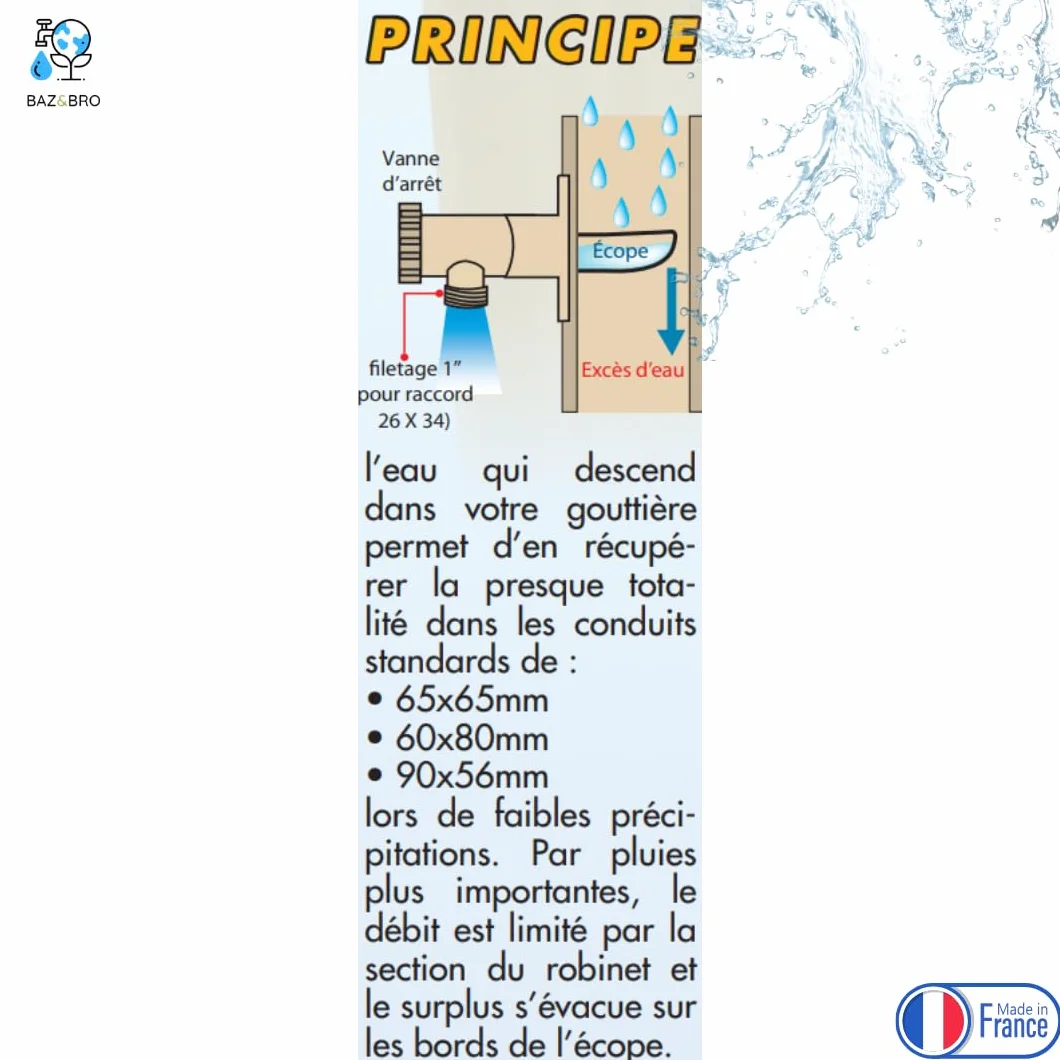 Collecteur d'eau de Pluie Kit Complet 60x80 mm Blanc Fabrication Francaise