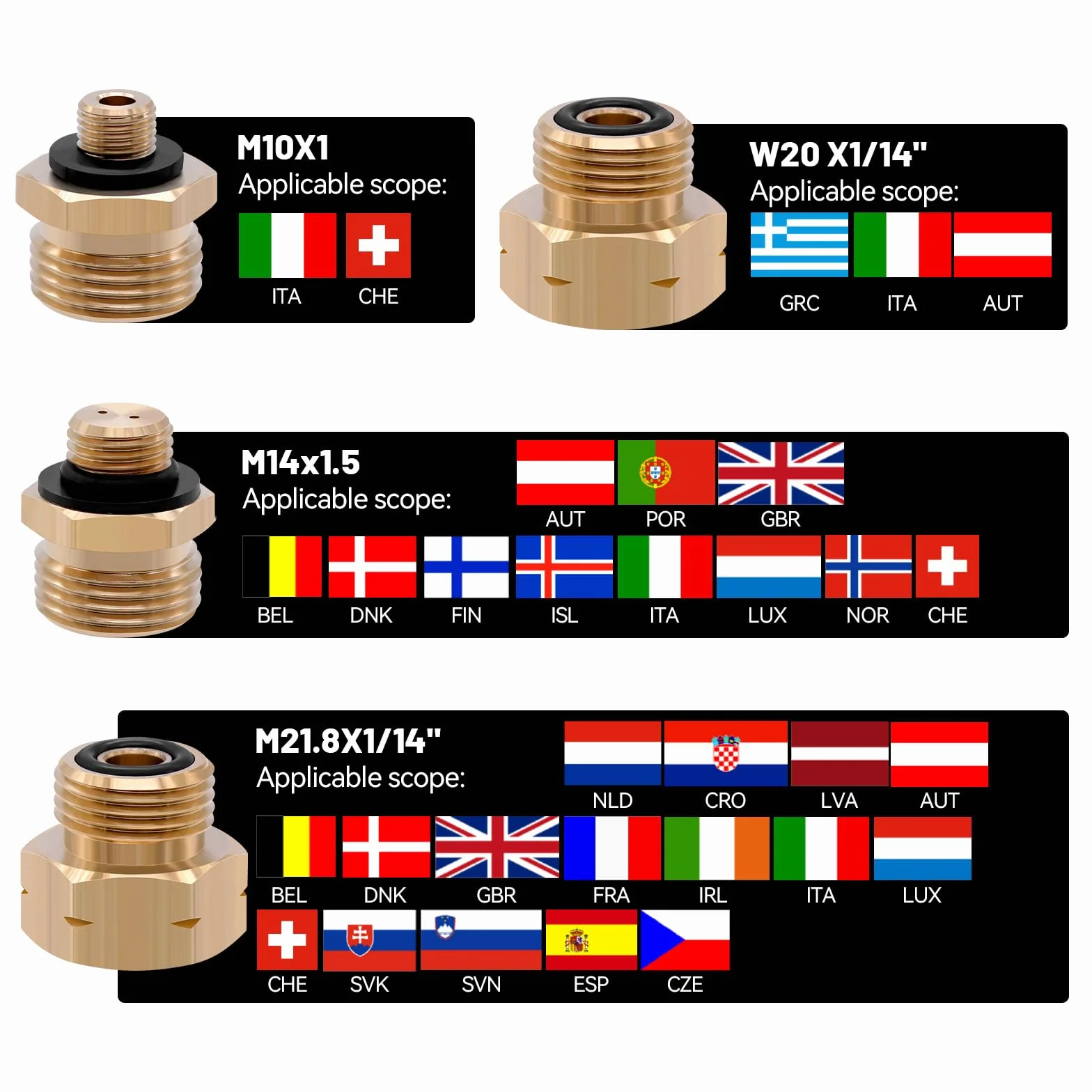 Adaptateur Gaz Bouteille Europe, Raccord Laiton pour Vannes de Pression