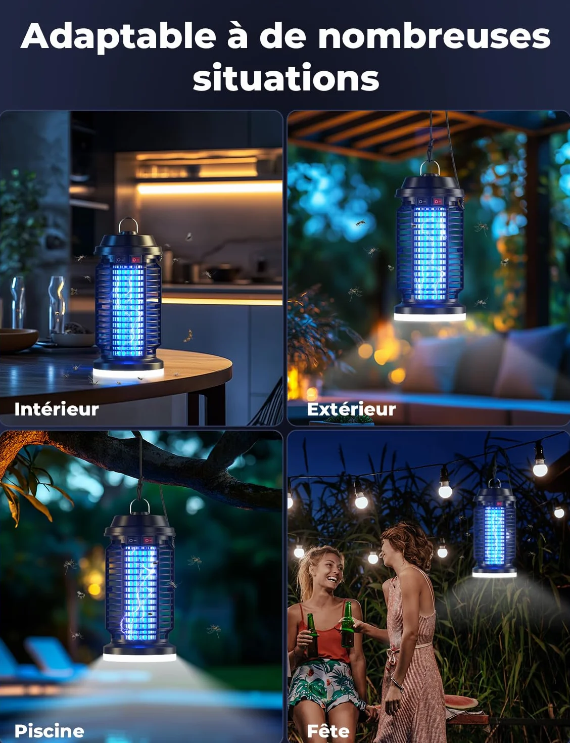 YISSVIC Lampe Anti Moustique 4200V 15W Tueur Mouche Electrique 2 en 1 LED UV IPX4 pour Extérieur et Interieur