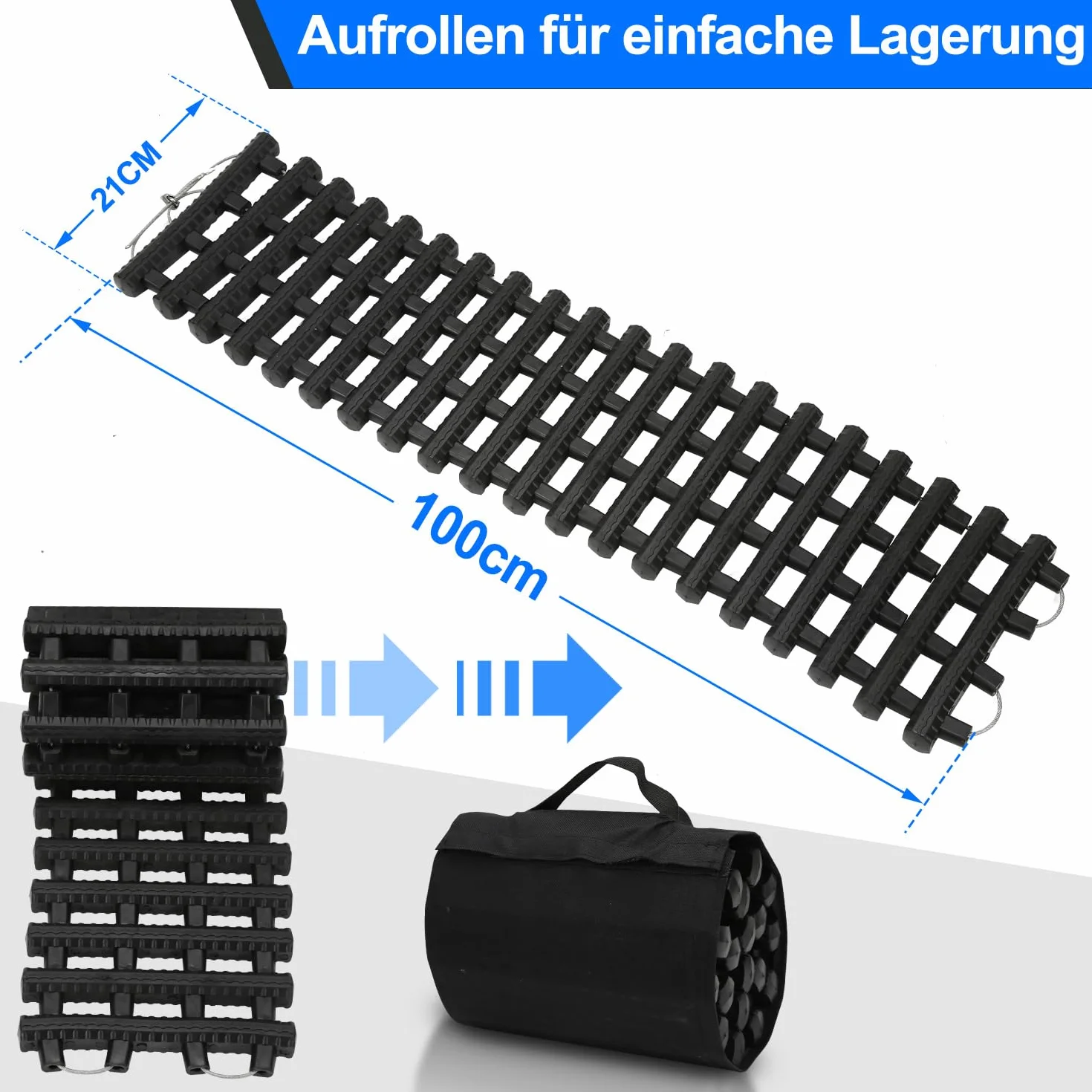 Tapis de traction tout-terrain 7 tonnes 100x21x2.5 cm TPR Lot de 2 avec sac de transport