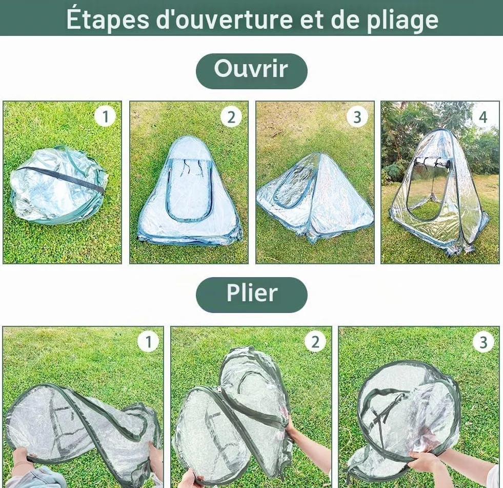 Tente à Effet de Serre Escamotable, Mini Maison de Culture en PVC pour Plantes, Serre Portable 70x70x80cm avec Piquets