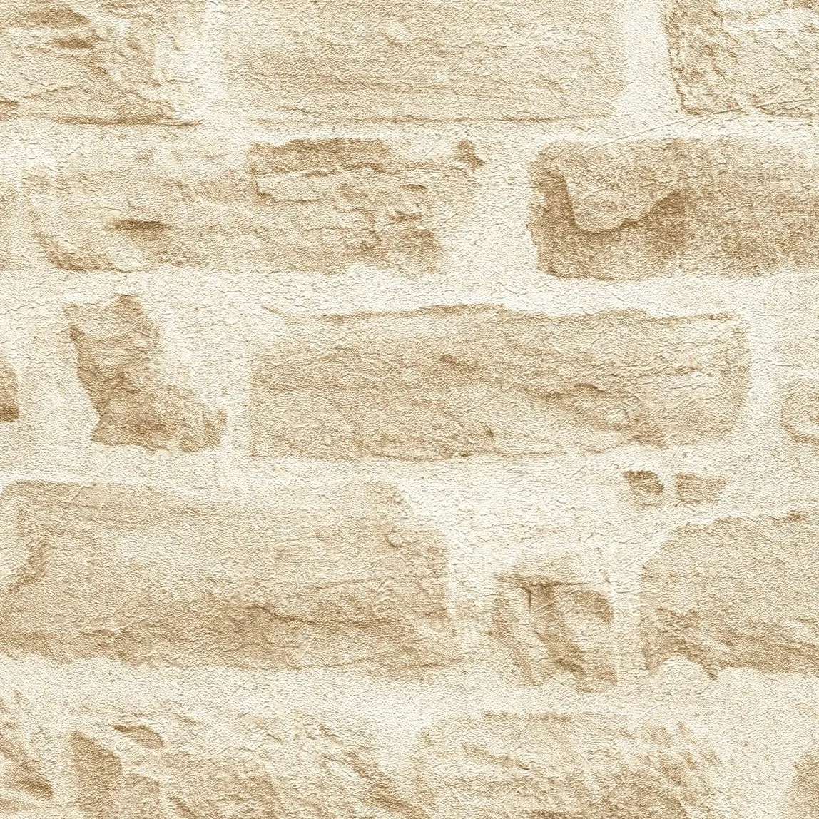A.S. Création papier peint intissé style maison de campagne en crème, beige – papier peint effet pierre naturelle authentique 10,05 m x 0,53 m – 355802
