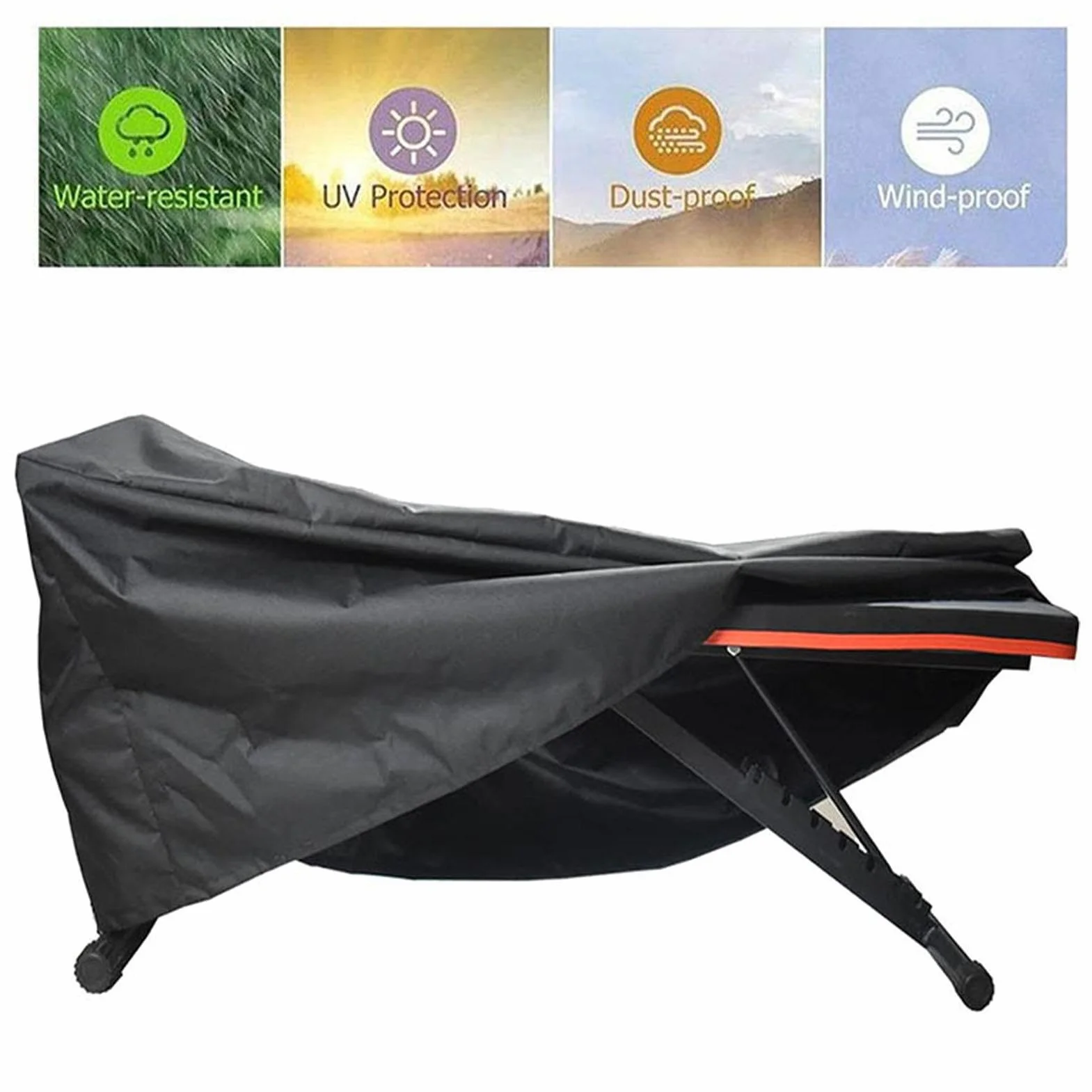 Housse Banc de Musculation Réglable Étanche Anti-UV Noir 127x58x44cm