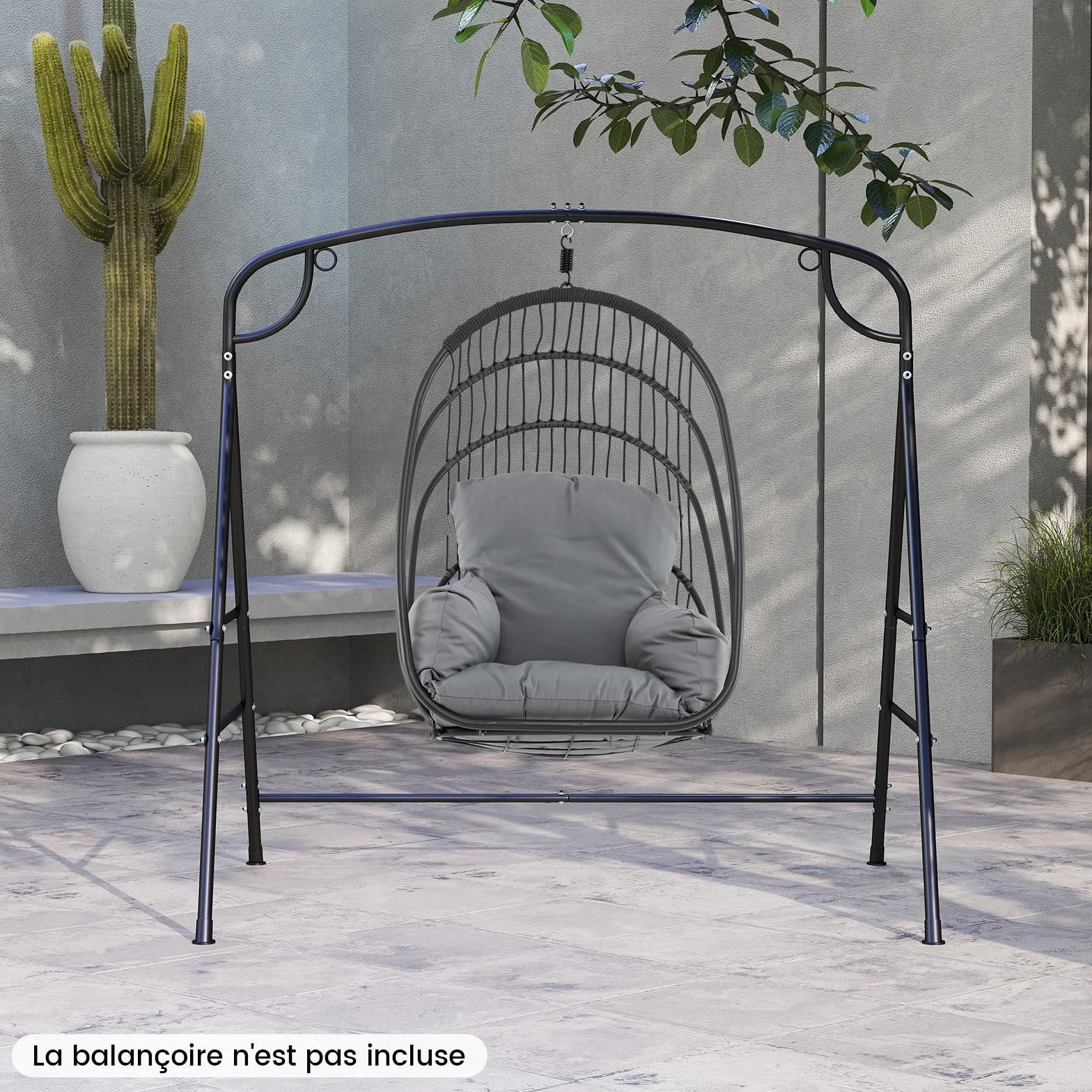 COSTWAY Cadre de Balançoire en Métal 300KG, Support Balancelle Forme A avec Barres Latérales Doubles, 180 x 133 x 182 cm