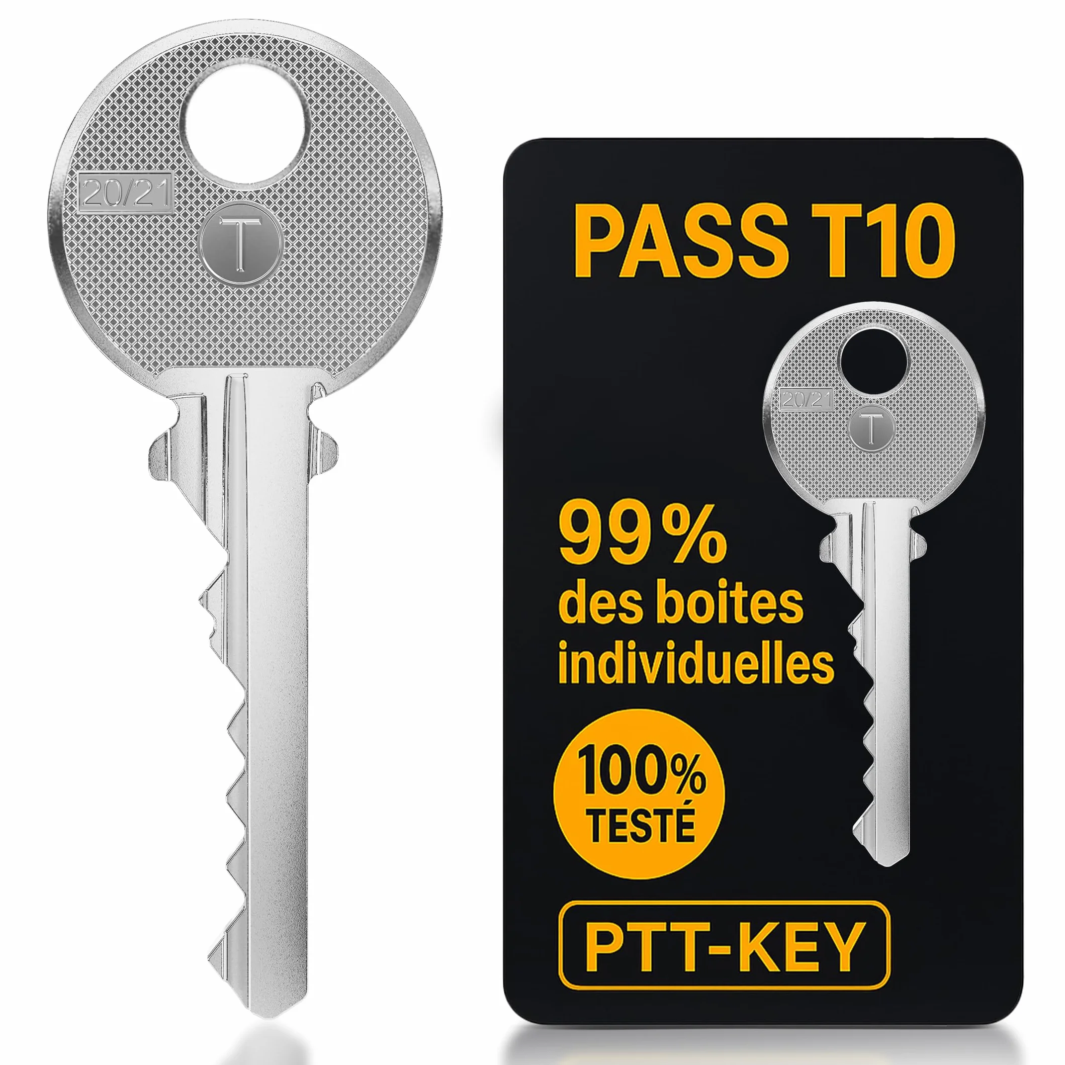 PTT KEY®| Clé Pass PTT T10 – pour boîte aux lettres individuelles norme NF-D27-405 et certains halls d'immeuble- Serrure standard La Poste. (1)