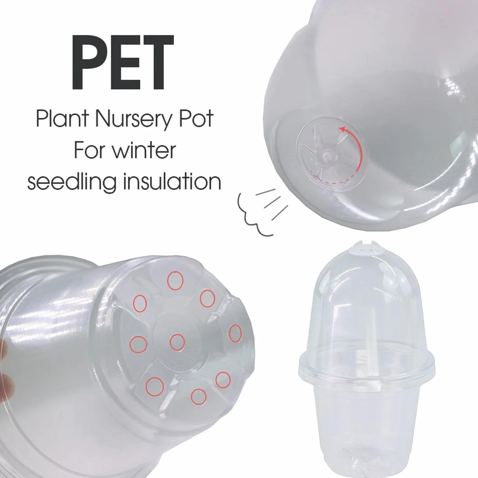 Lot de 10 Pot Plastique Plante avec Couvercle 10cm Transparent Orchidée Ronds