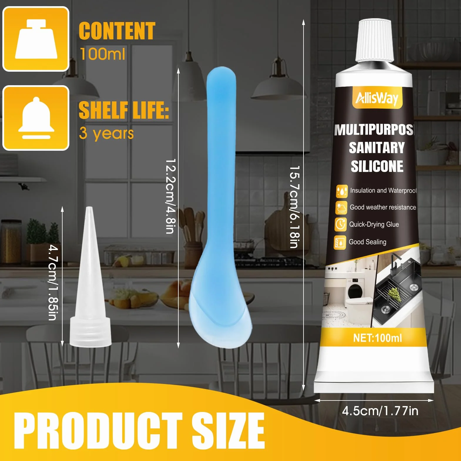 Silicone Noir Salle de Bain, Silicone Noir, Joint silicone, Mastic d'Étanchéité Imperméable Avec Raclette et Embout,Convient pour l'Étanchéité des Éviers,Plans de Travail et Baignoires,100 ml