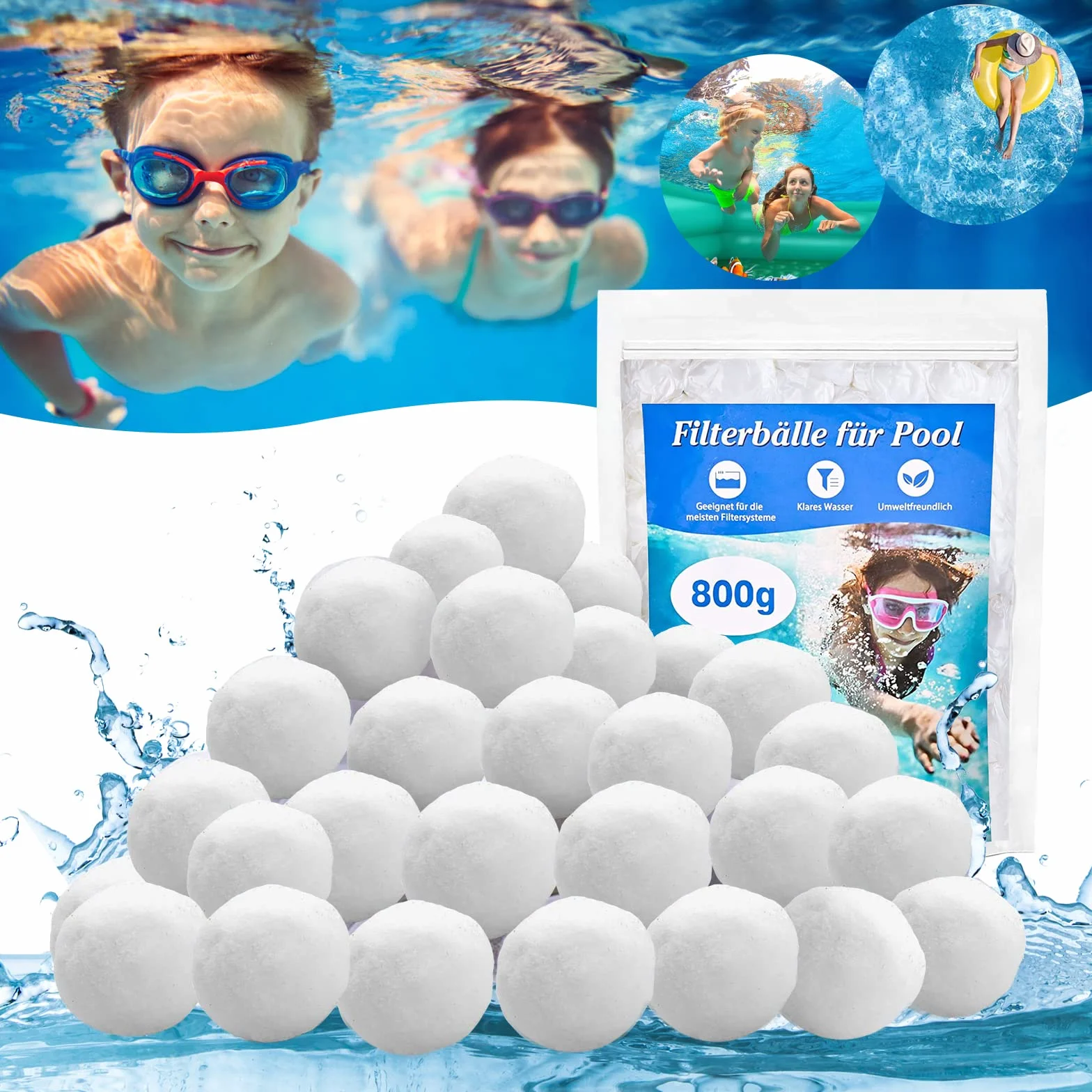 800g Balle Filtrante Piscine Réutilisables Alternative Sable Filtrant