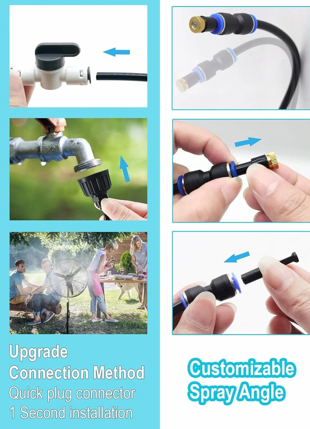 Tesmotor Kit de Refroidissement pour Ventilateur avec 4 Buses de Brouillard en Laiton