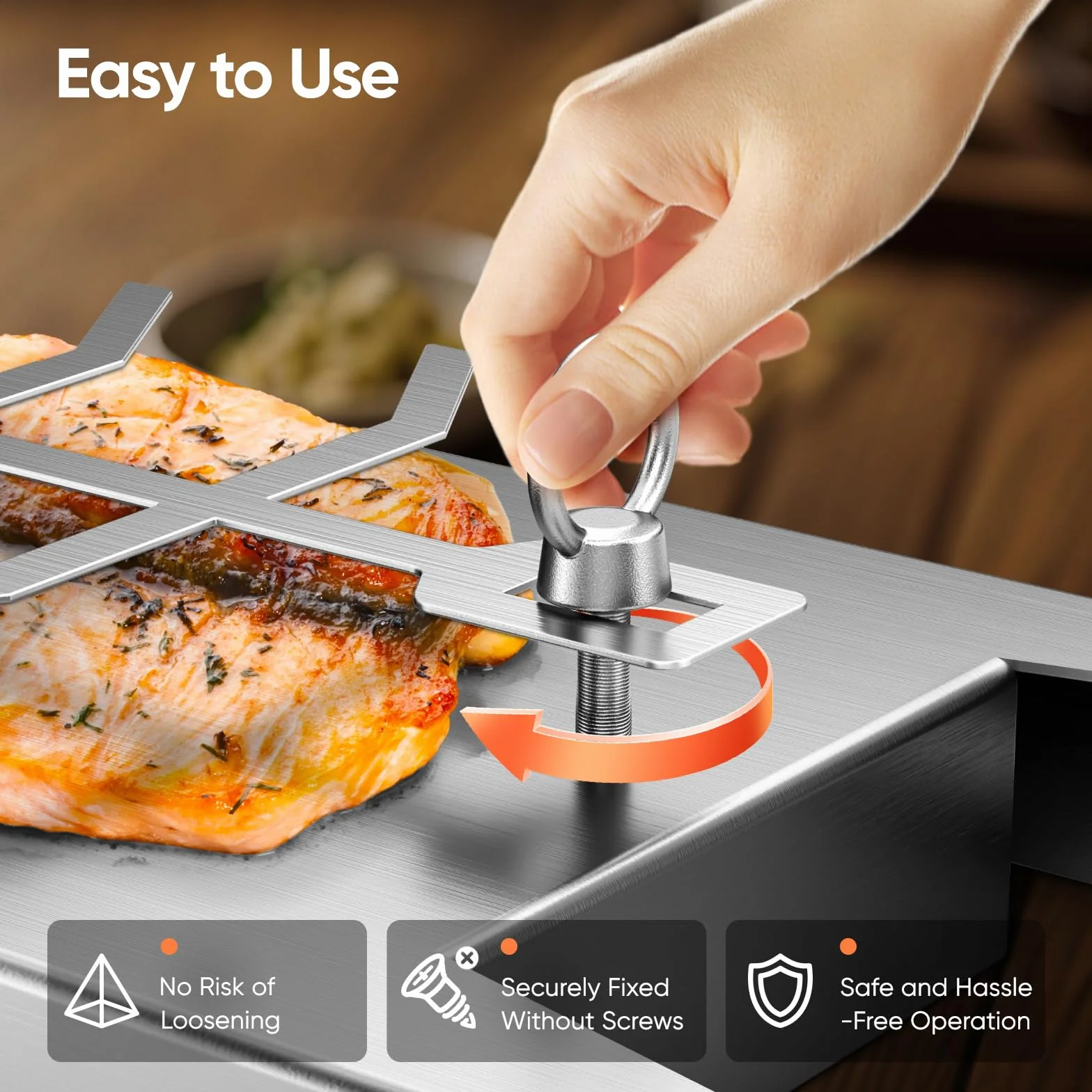 Planche à saumon flambée avec support en acier inoxydable, rotation 180°, pour brasero & barbecue, 23.43 x 6.3 x 1.42 Inch