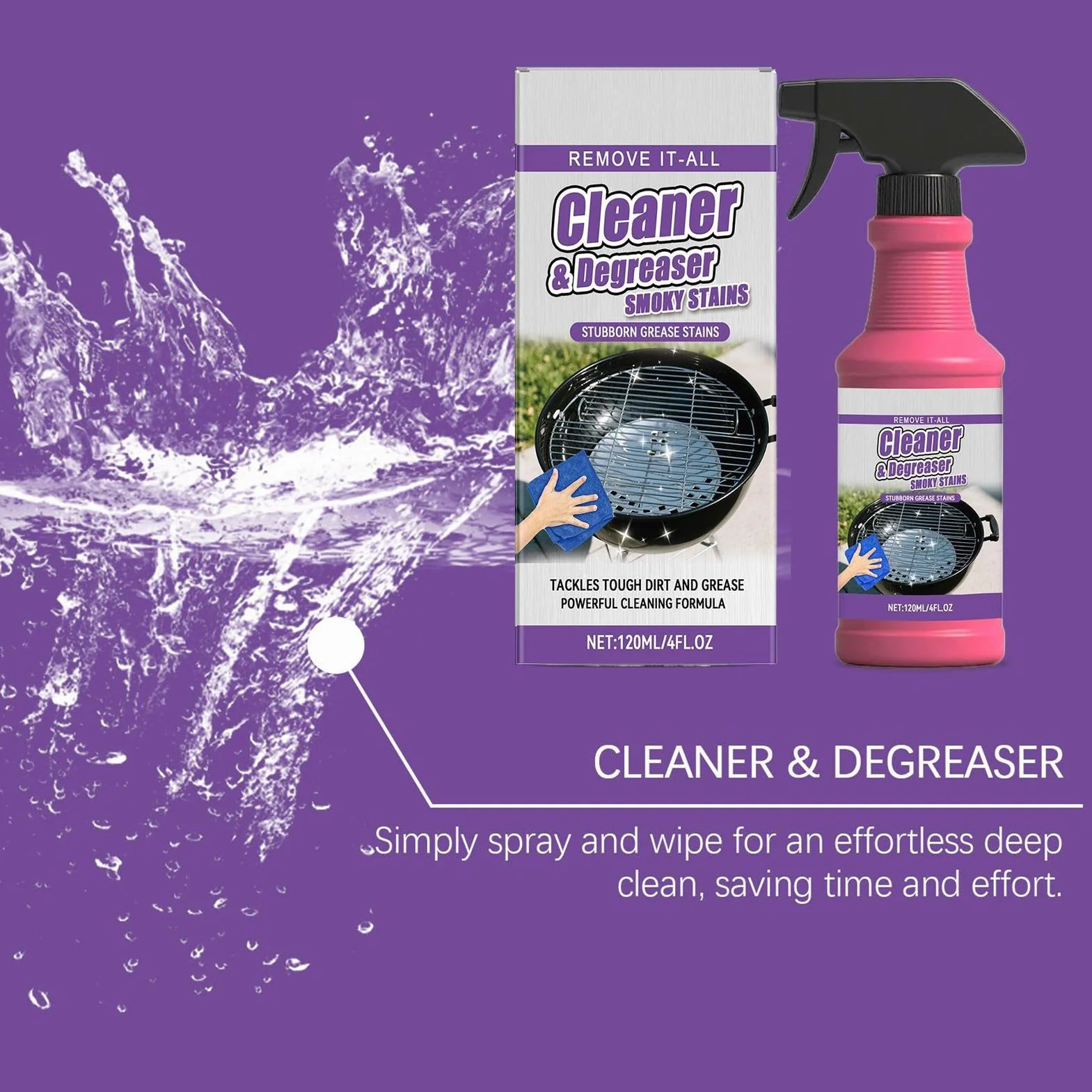Spray Dégrasseur pour Gril 120ml Dégraissant Barbecue Grilles de Cuisson Nettoyant Four