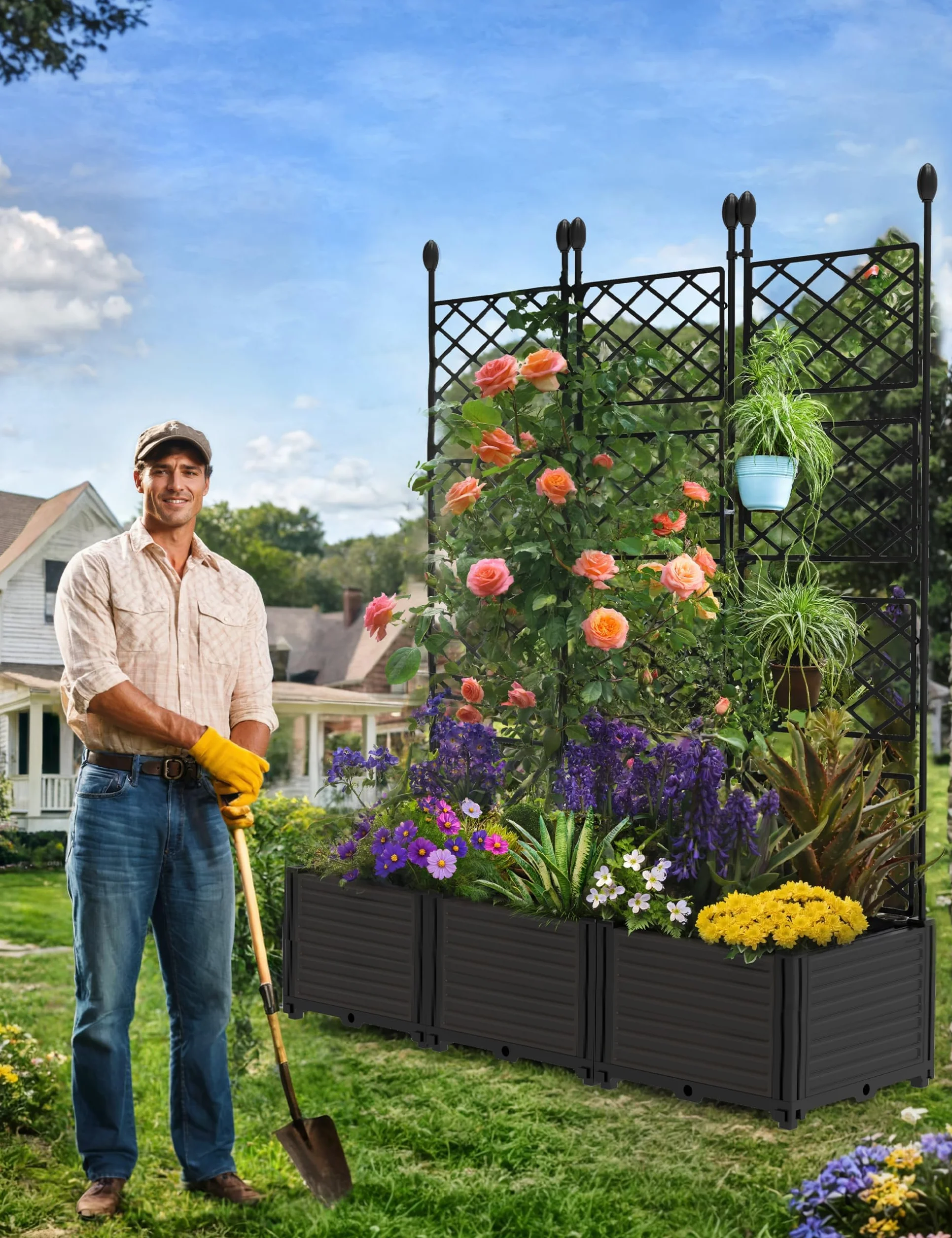 Acekool Hochbeet pour Plantes d'escalade, PP, Ensemble en 3 Parties