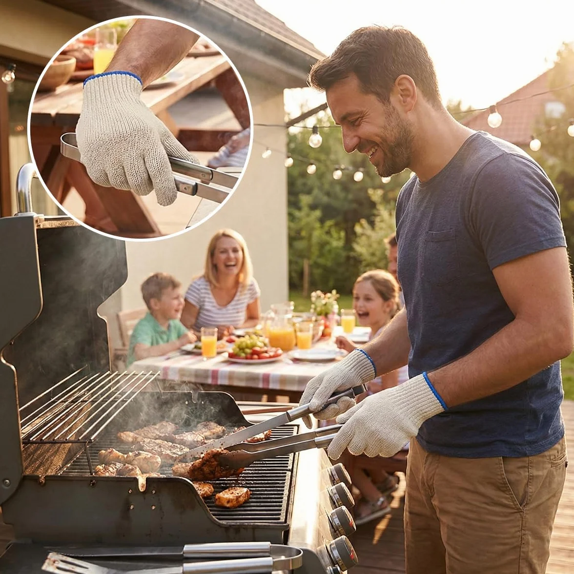 Gants de Cuisine Four Anti Chaleur Coton Tricoté Épais, Résistants à la Chaleur, pour Four Barbecue Grill