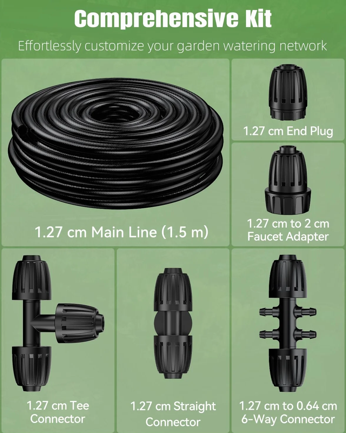 Pawfly Tuyau d'irrigation goutte à goutte 15 m 12,7 mm PVC flexible avec raccords barbelés
