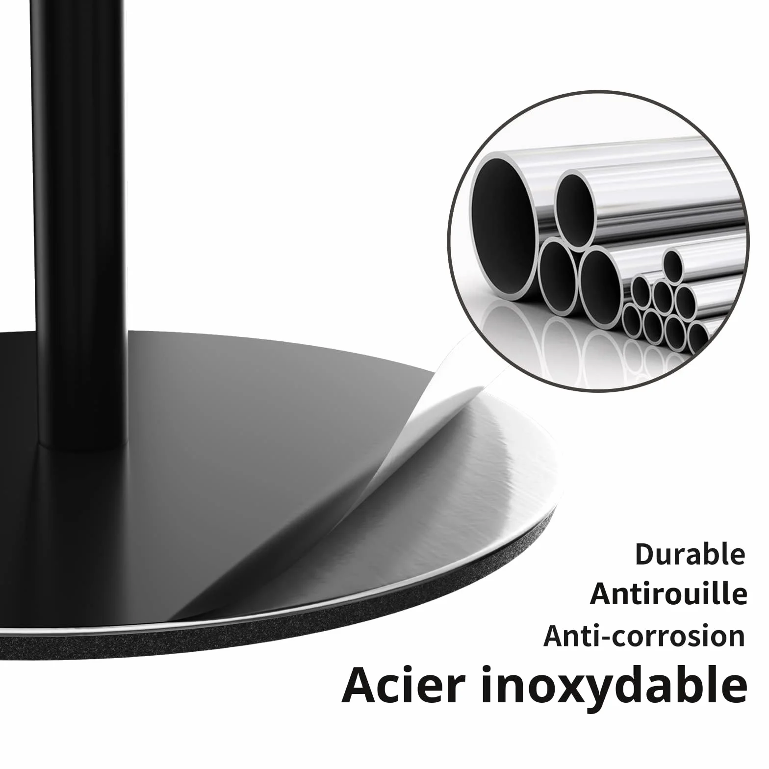 Porte-Rouleau de Papier Toilette sur Pied pour Salle de Bain, Support en Acier Inoxydable avec Finition Noire, Distributeur Simple et Pratique